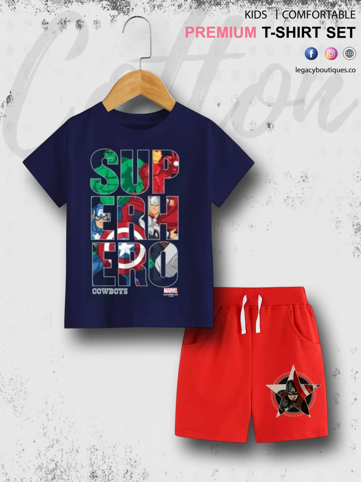 6 Month To 6 Year Kids Super Hero Cowboy Good Quality T-shirt Set