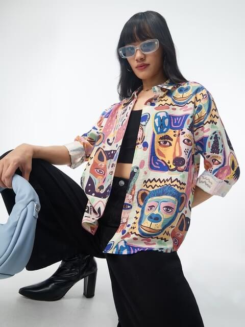 Abstract Jungle Portrait Print Shirt for Ladies - Image 2