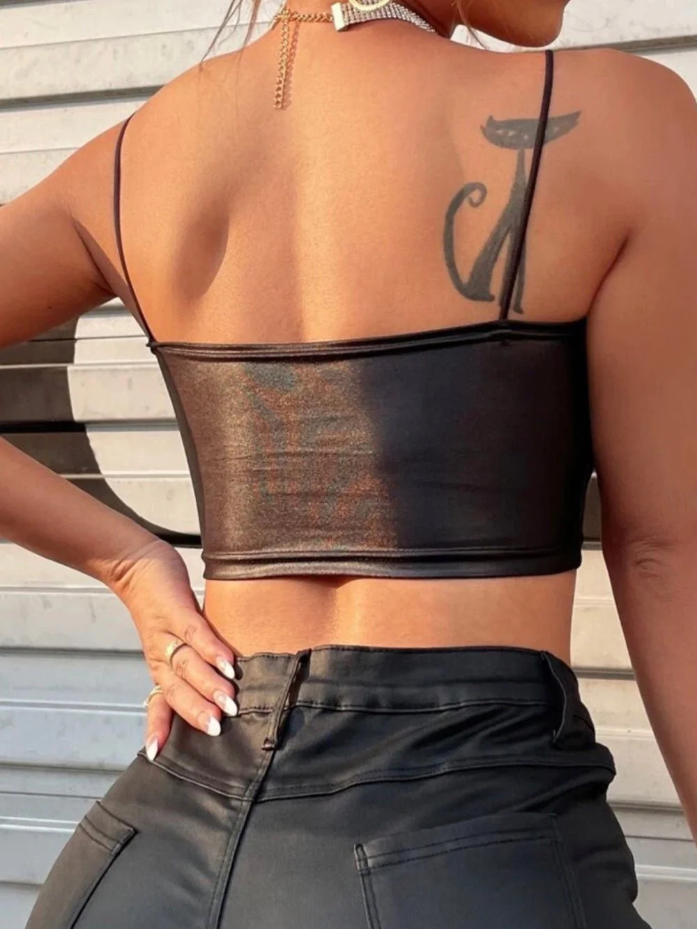 Apperloth A PU Leather Crop Cami Top - Image 3