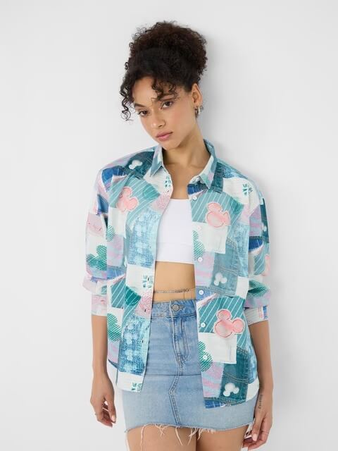 Artisan Mickey Mouse Patchwork Print Oversized Shirt - Blue/Pink Sale - Image 2