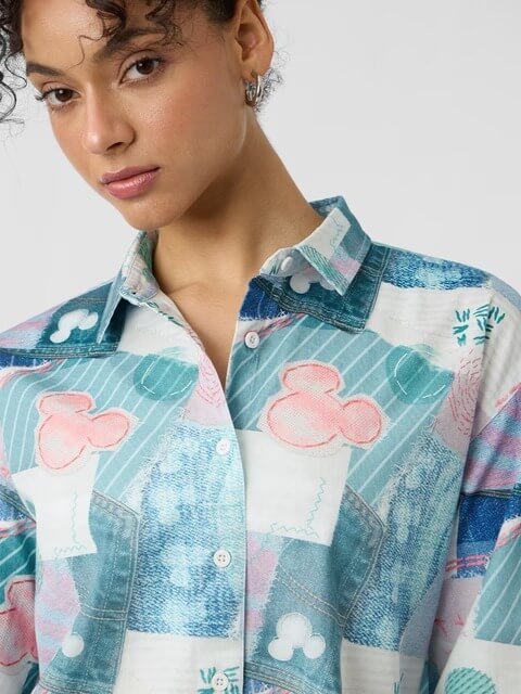 Artisan Mickey Mouse Patchwork Print Oversized Shirt - Blue/Pink Sale - Image 3