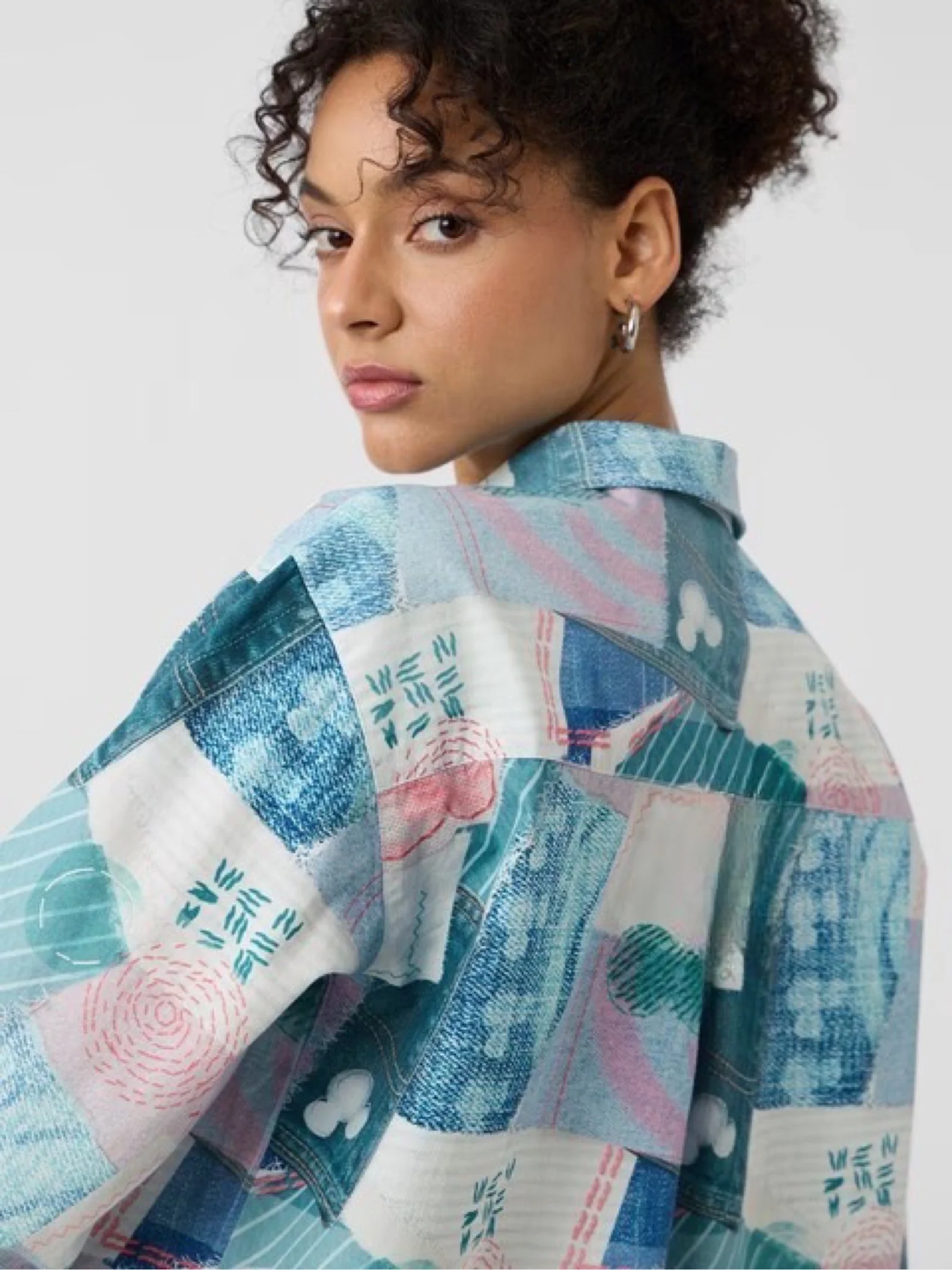 Artisan Mickey Mouse Patchwork Print Oversized Shirt - Blue/Pink Sale - Image 5