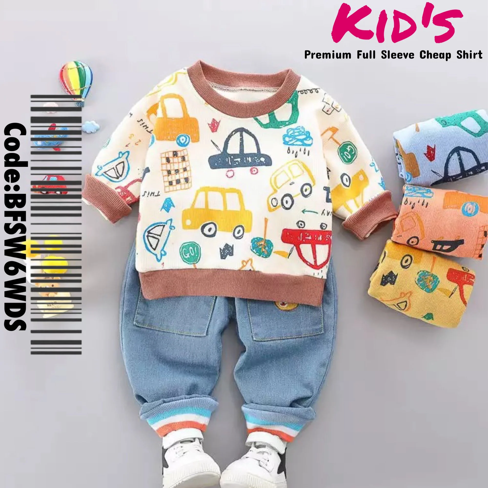 Autumn Winter Best Selling Collection Children's Clothing Striped Cartoon And Denim Jeans Two-Piece Sets