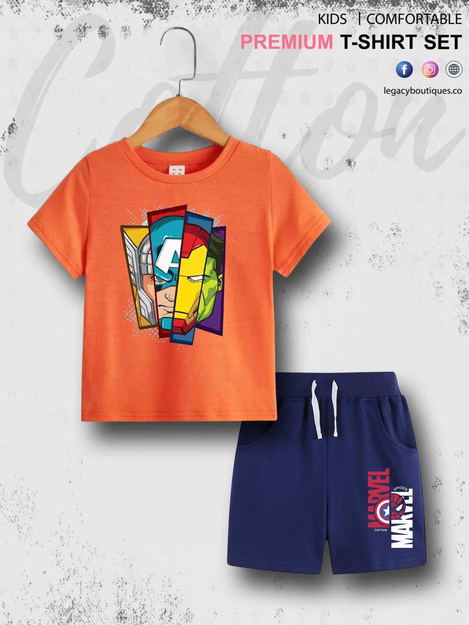 Avengers Faces Kids Casual 6 Month To 6 Year Summer Time Babies T-shirt Set