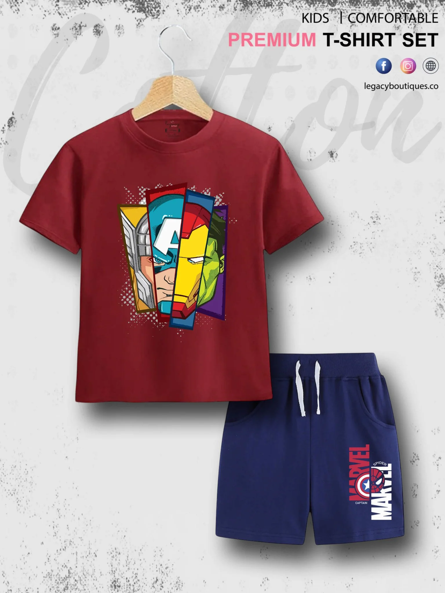 Avengers Faces Kids Casual 6 Month To 6 Year Summer Time Babies T-shirt Set - Image 2