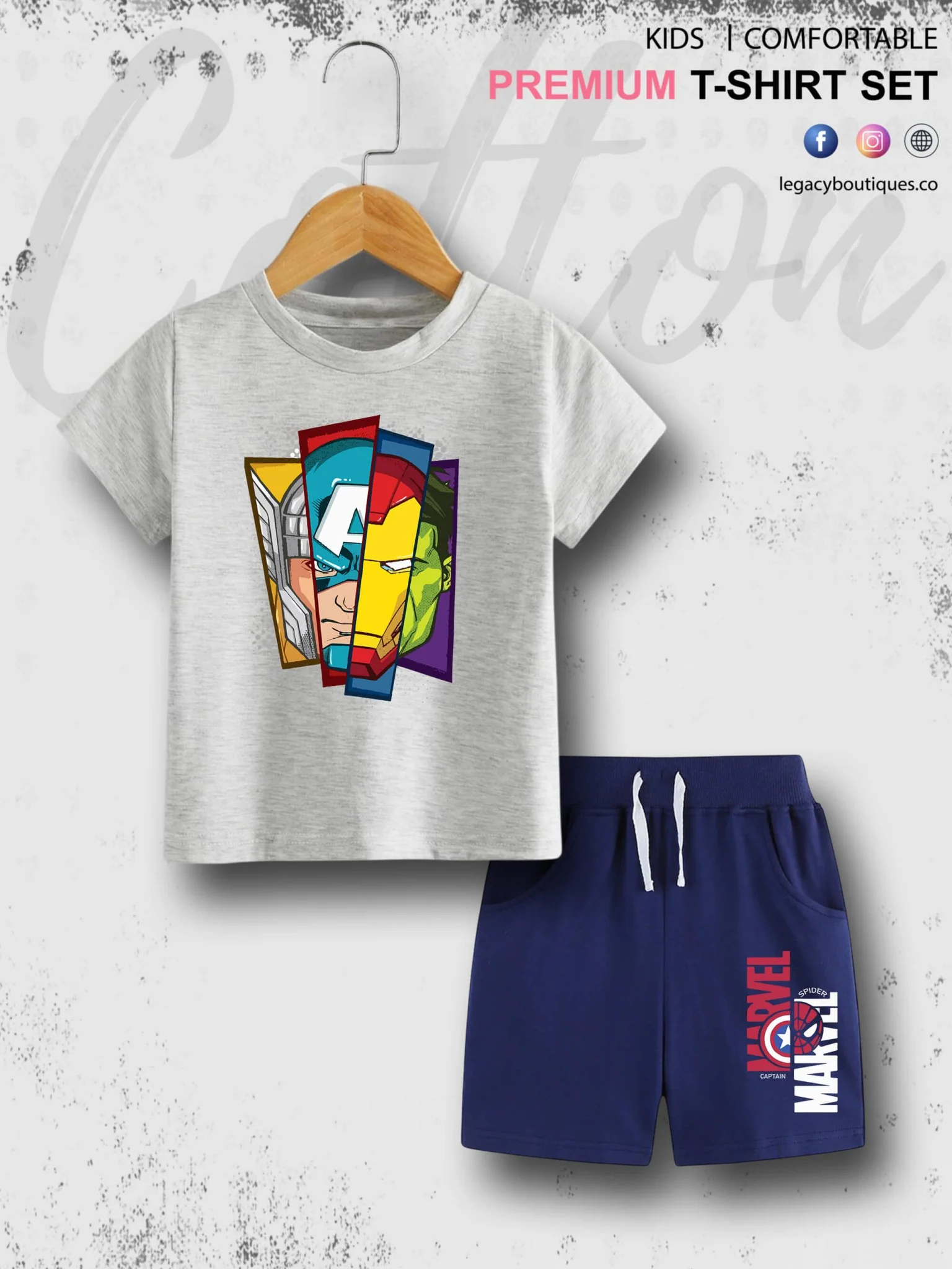 Avengers Faces Kids Casual 6 Month To 6 Year Summer Time Babies T-shirt Set - Image 3