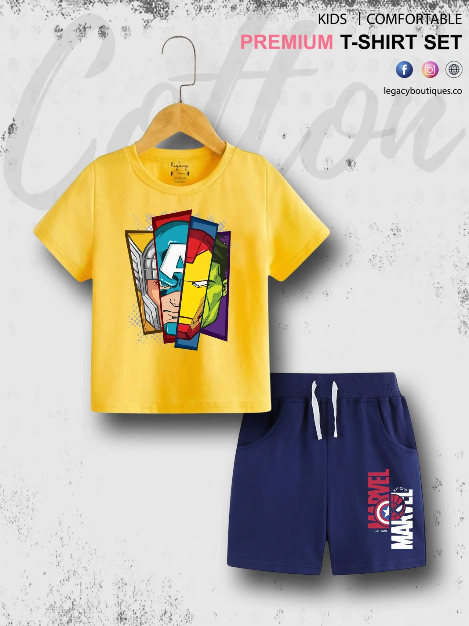 Avengers Faces Kids Casual 6 Month To 6 Year Summer Time Babies T-shirt Set - Image 5