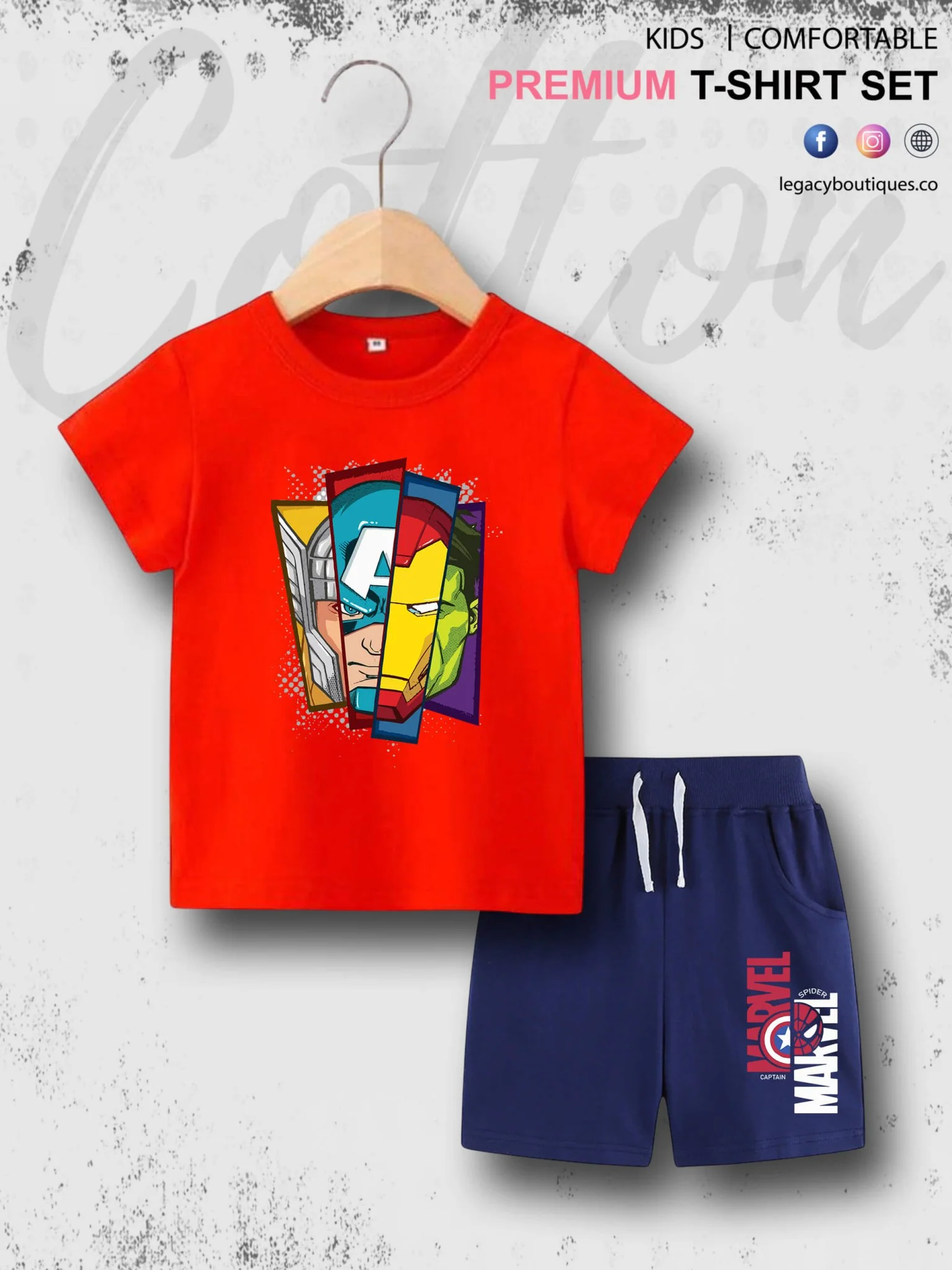 Avengers Faces Kids Casual 6 Month To 6 Year Summer Time Babies T-shirt Set - Image 6