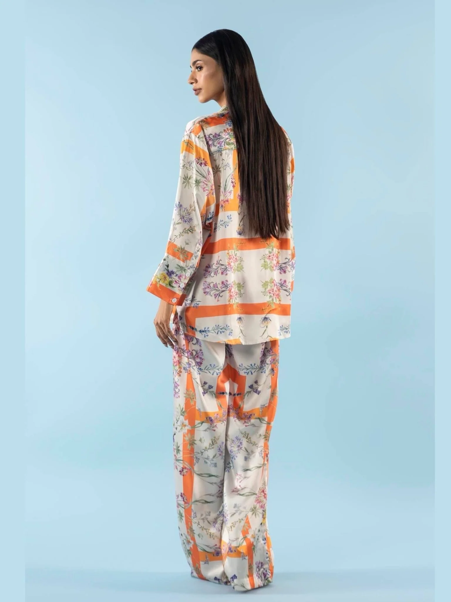 Azure Grace Steel Blue Tropical Floral Straight Shirt & Trouser 2PC Set - Image 2