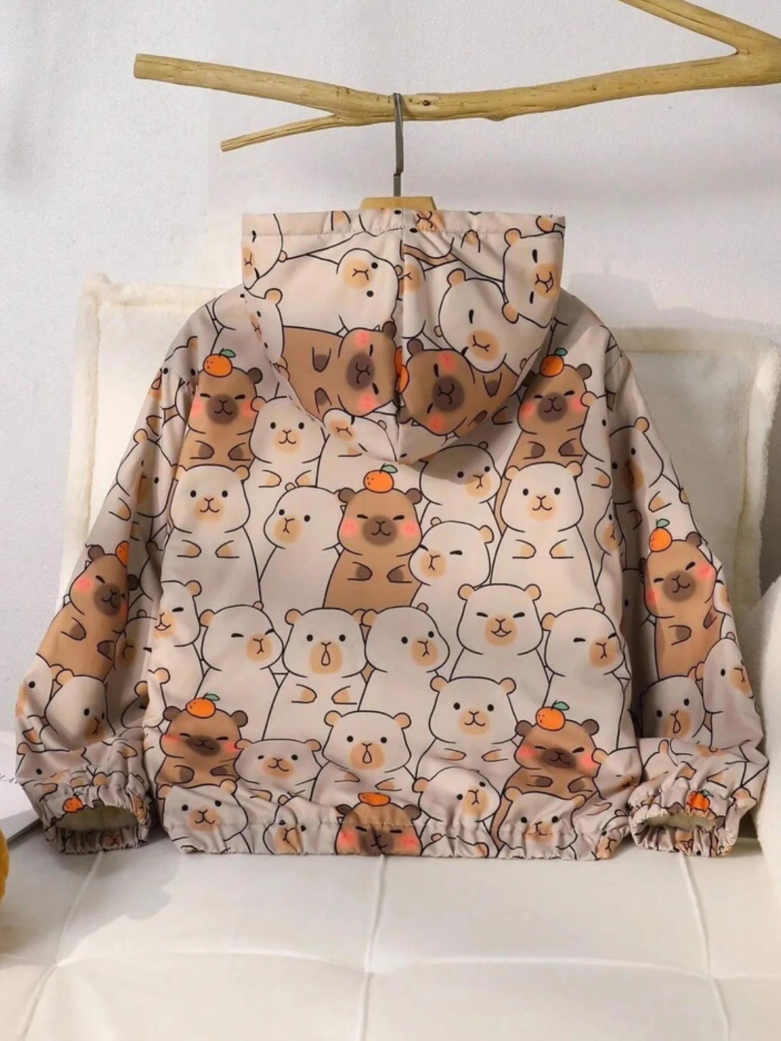 Babies hooded jacket cartoon bear print sherpa lining - Image 2