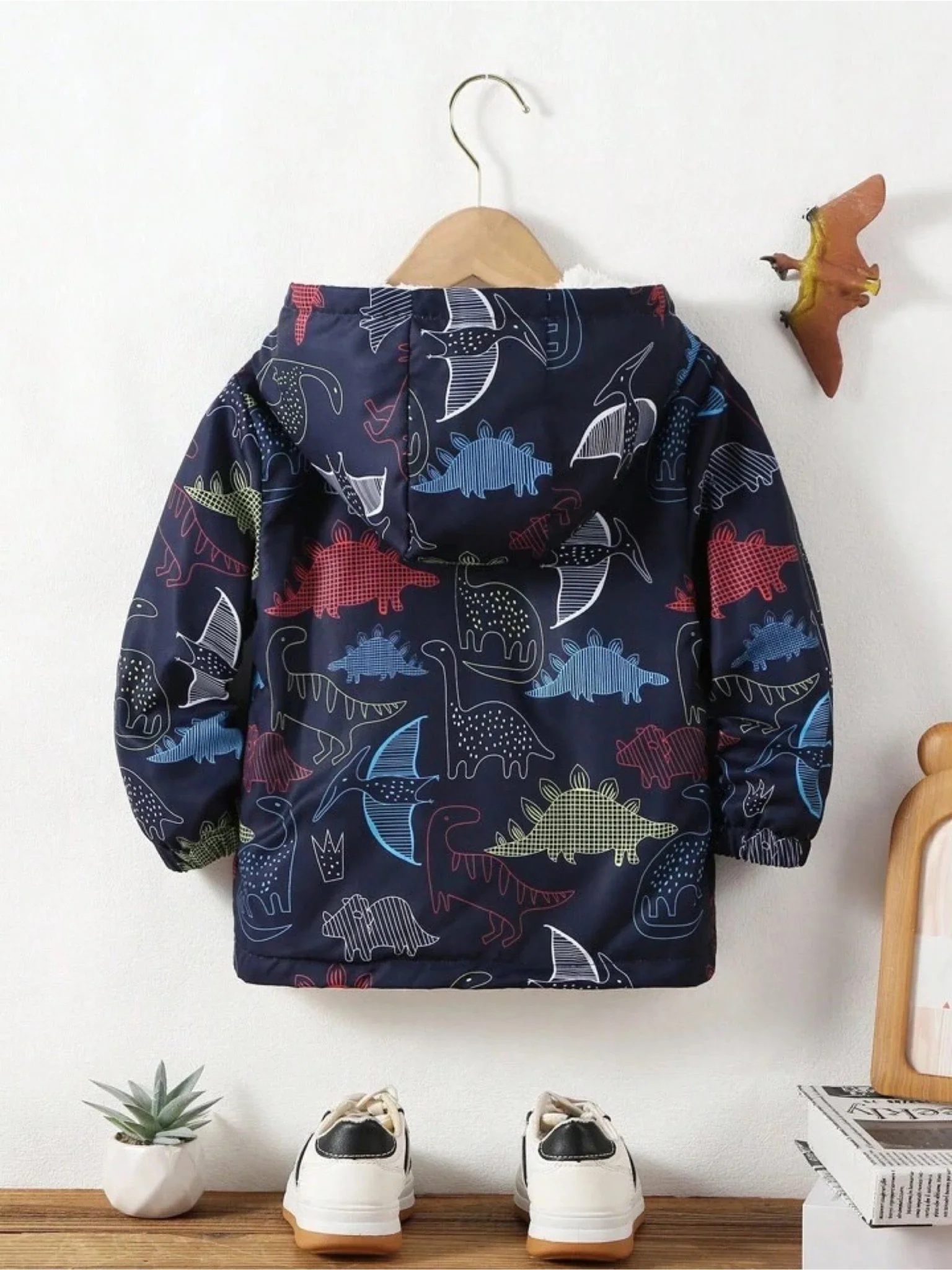 babies hooded jacket dinosaur print sherpa-lined - Image 2