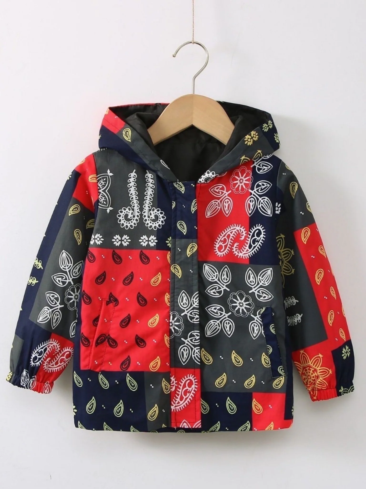babies hooded zipper jacket paisley patchwork printed