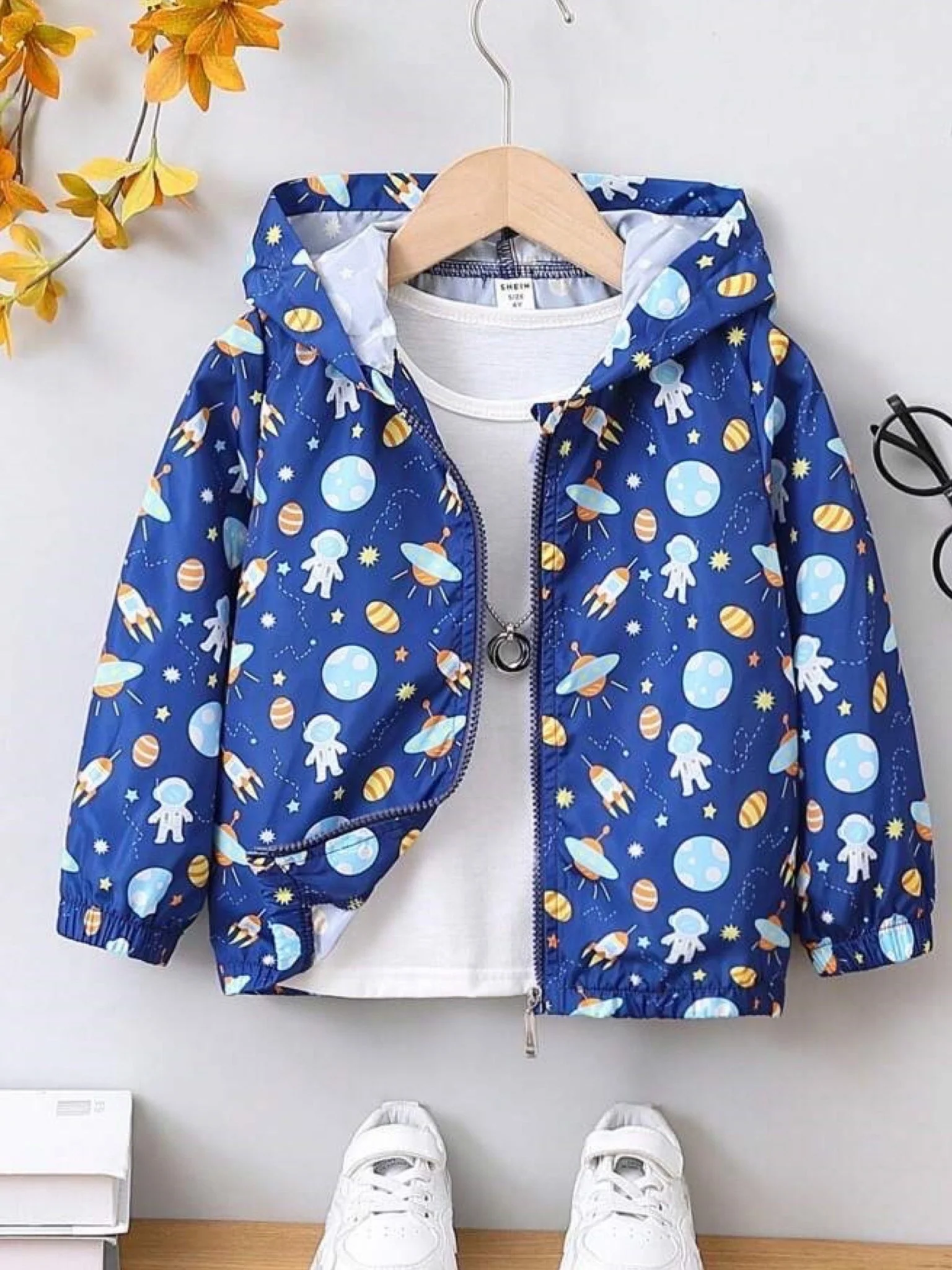 babies space theme printed zipper jacket