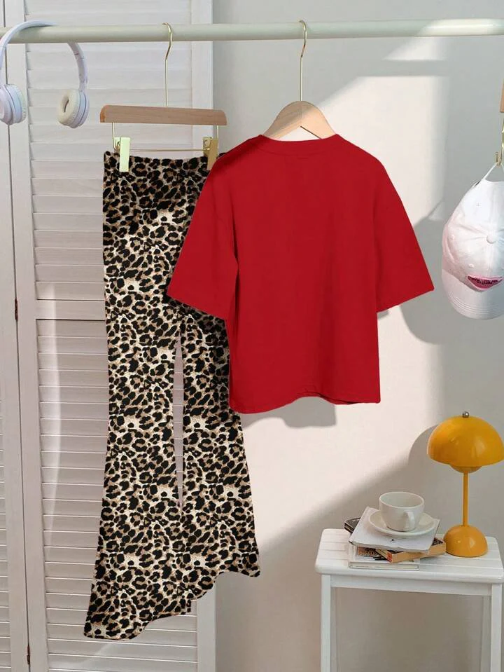 Baby Girls Leopard Bow Print 2 Piece Top and Pant Set - Image 2