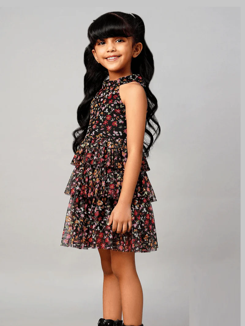 Baby Girls Vibrant Floral Layered Crisscross Backless Dress - Image 4