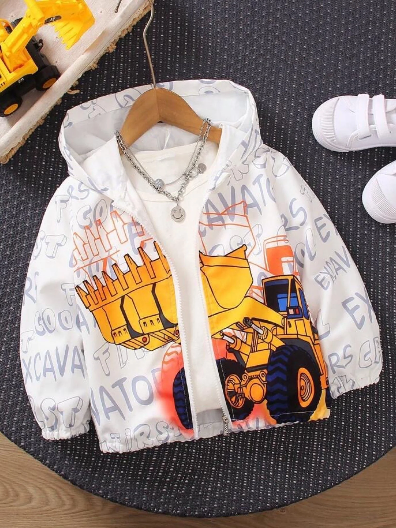 baby hooded jacket cartoon animal print zipper