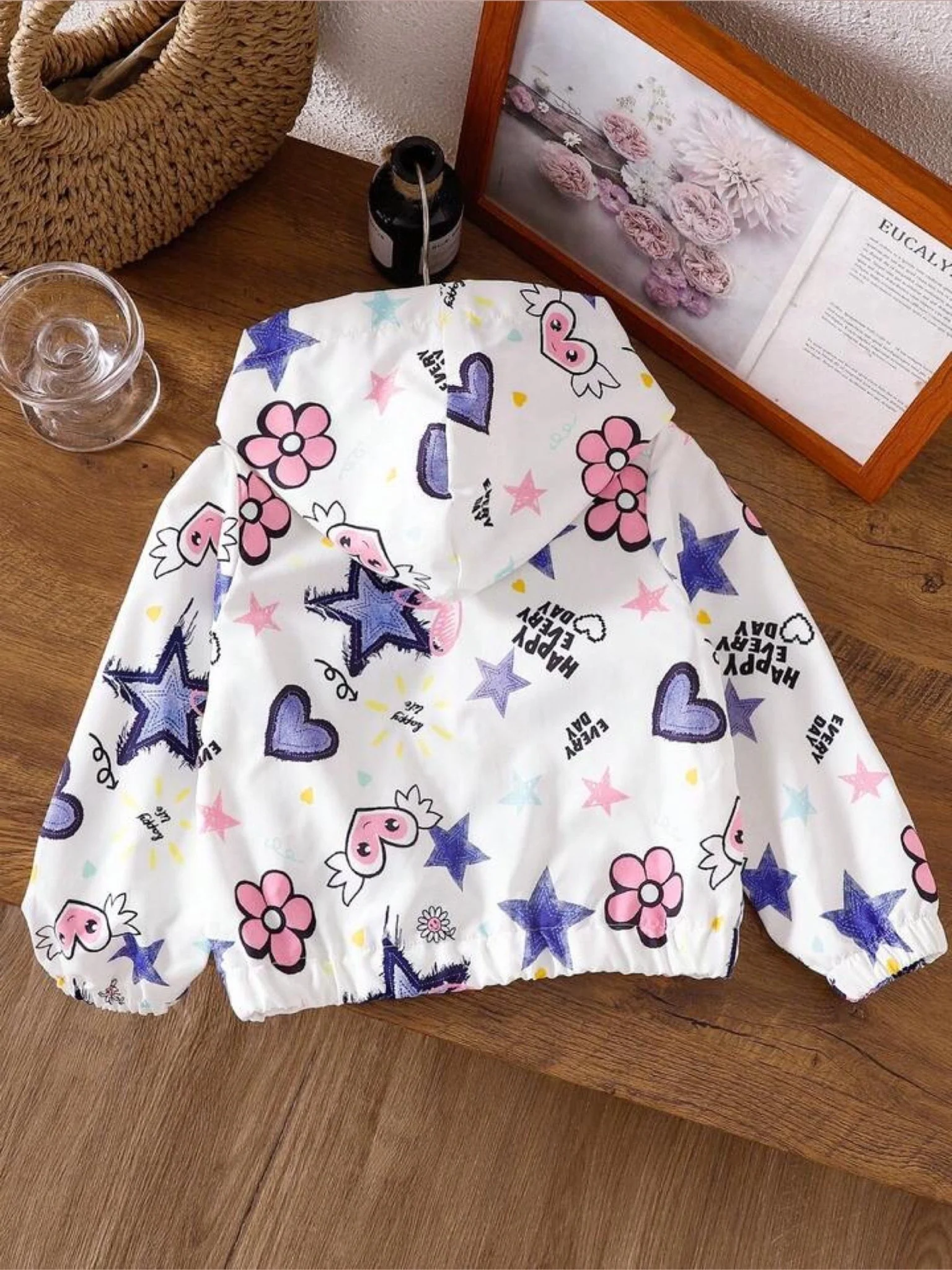 baby hooded jacket Floral Heart Print - Image 2