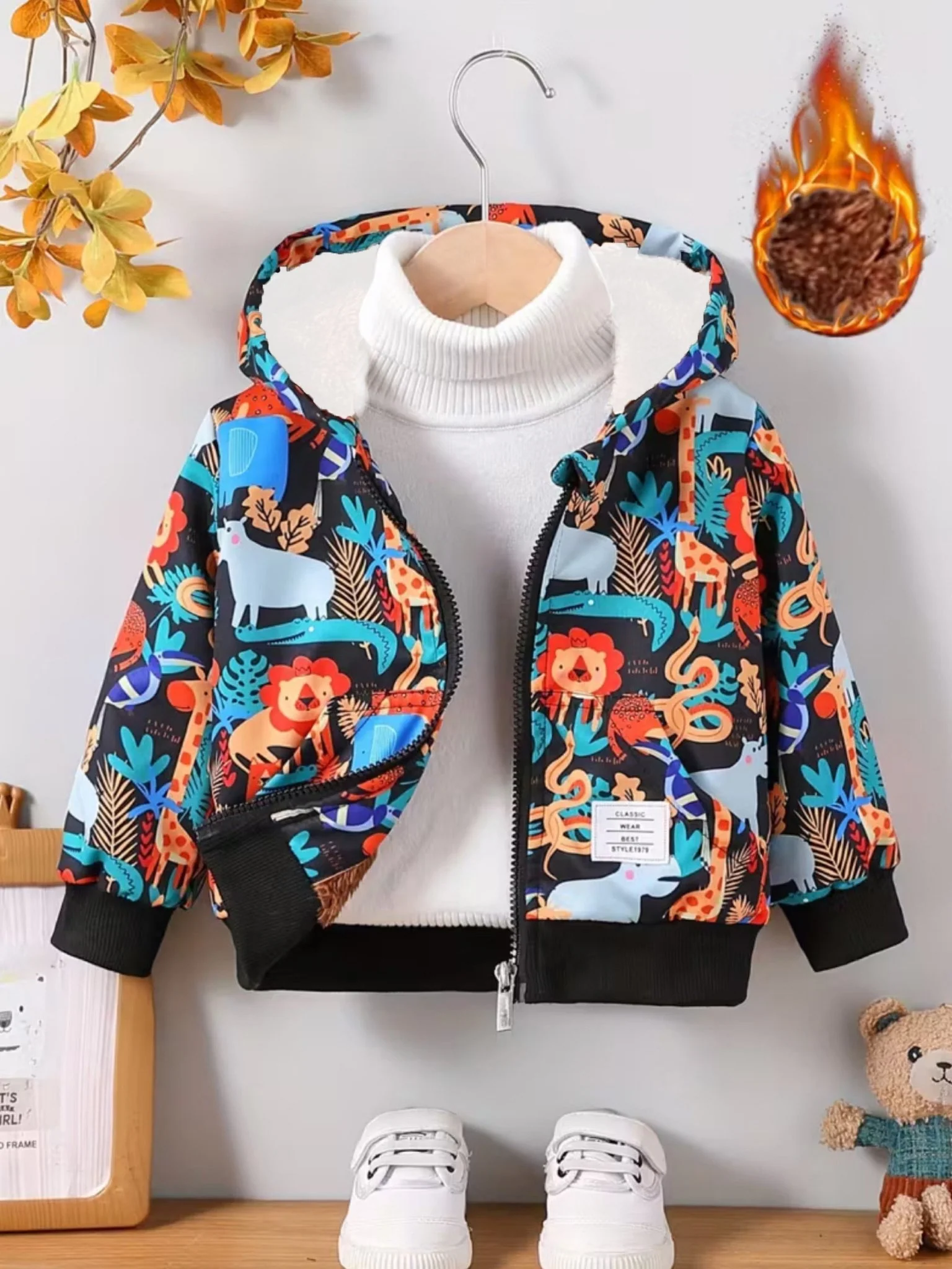 baby hooded zipper jacket cartoon animal print