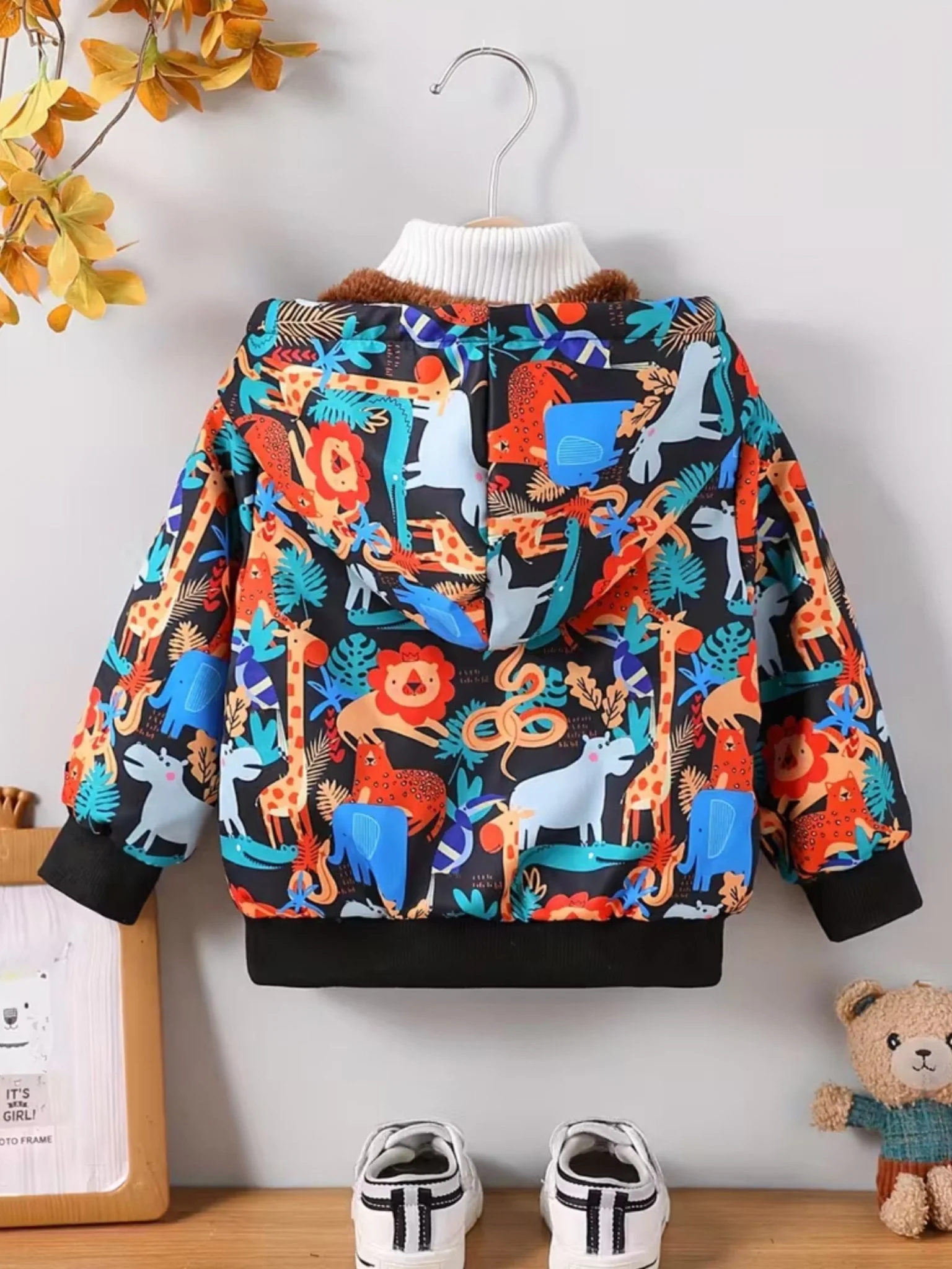 baby hooded zipper jacket cartoon animal print - Image 2