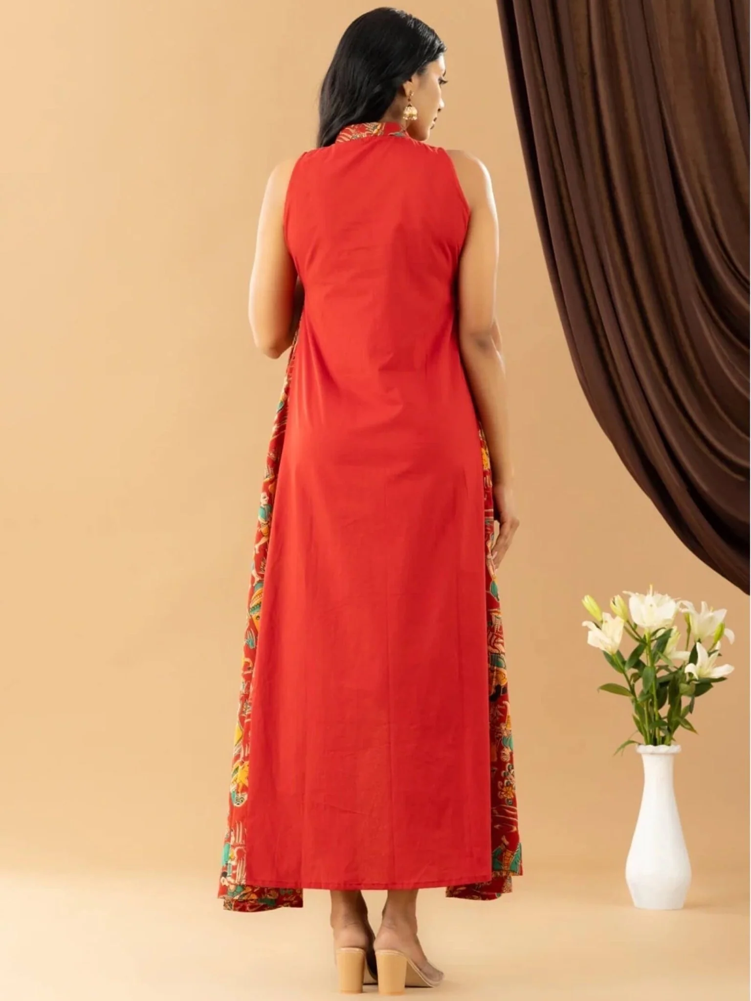 Bahaar red kalamkari asymmetrical dress - Image 3