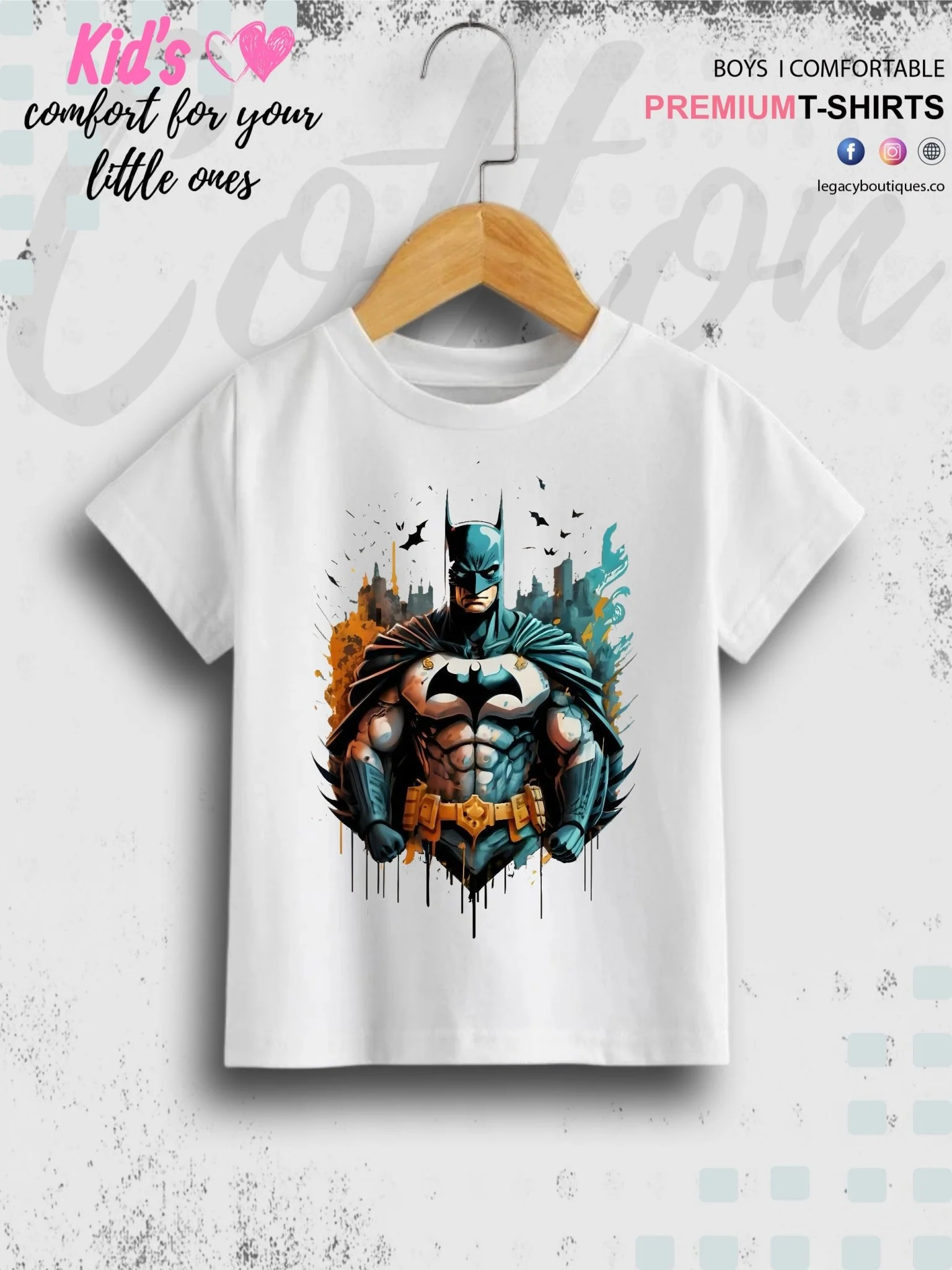Batman Printed T-shirt with Round Neck and Short Sleeves