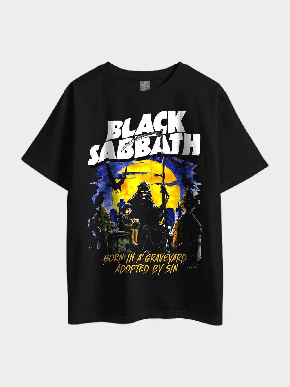 Black Sabbath Born in a Graveyard Adopted by Sin Metal Oversized Mens T-shirt Legacy Boutiques BD