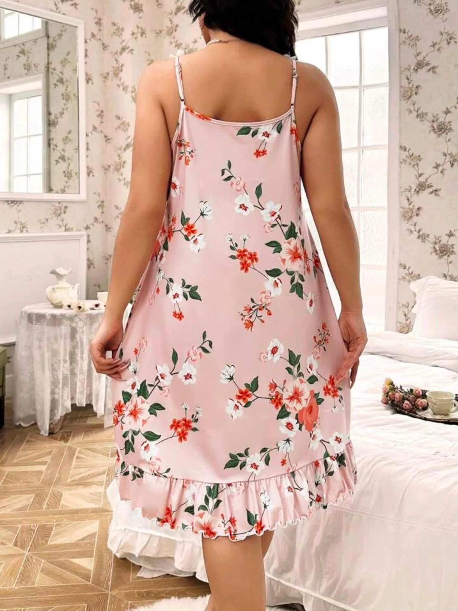 Blossom Pink Floral Nightdress - Lace Trim Ruffle Hem Sleepwear 🌸 - Image 2