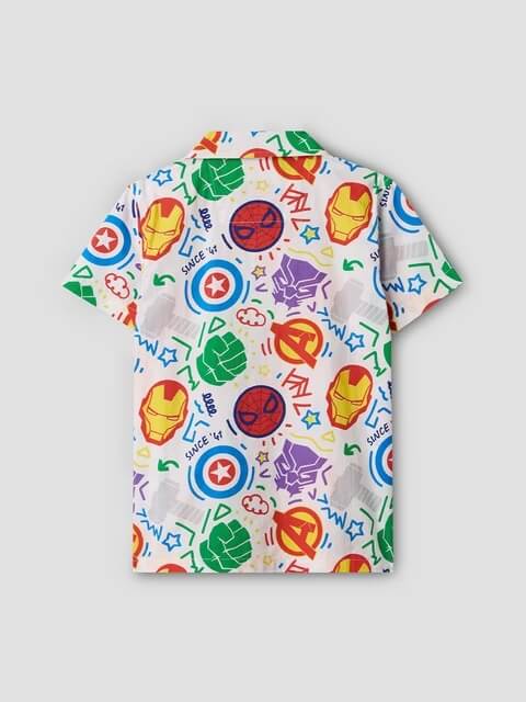 Boys Marvel Avengers Doodle Print Short Sleeve Button-Down Hero Shirt - Image 2