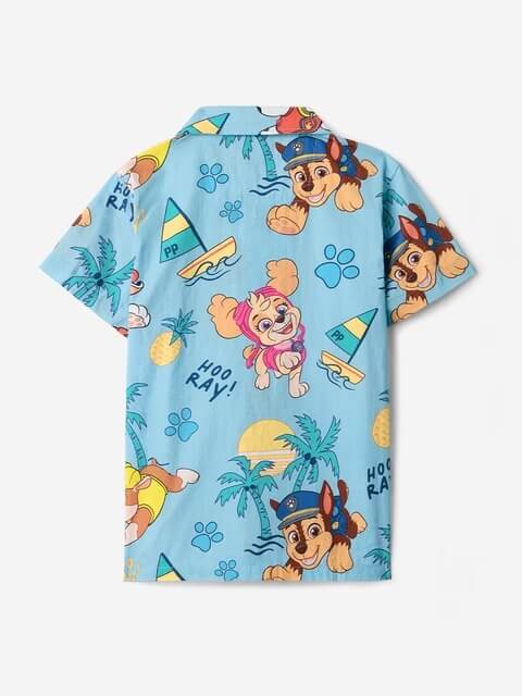 Boys Paw Patrol Hoo Ray Sky Blue Tropical Beach Print Short Sleeve Shirt - Image 2
