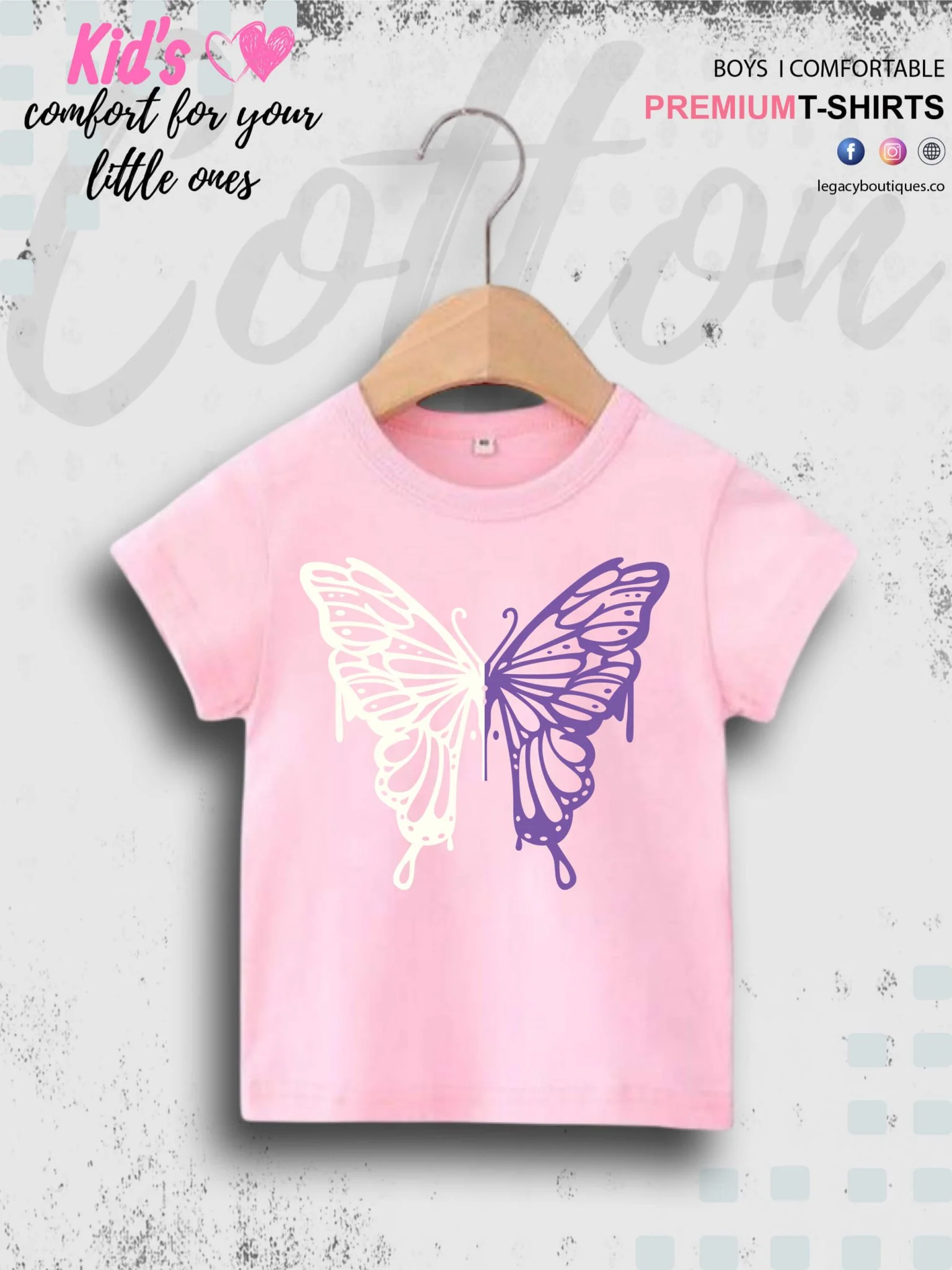 Butterfly Printed Kids Short Sleeve Girls T-Shirt In Lowest Price Only In BD