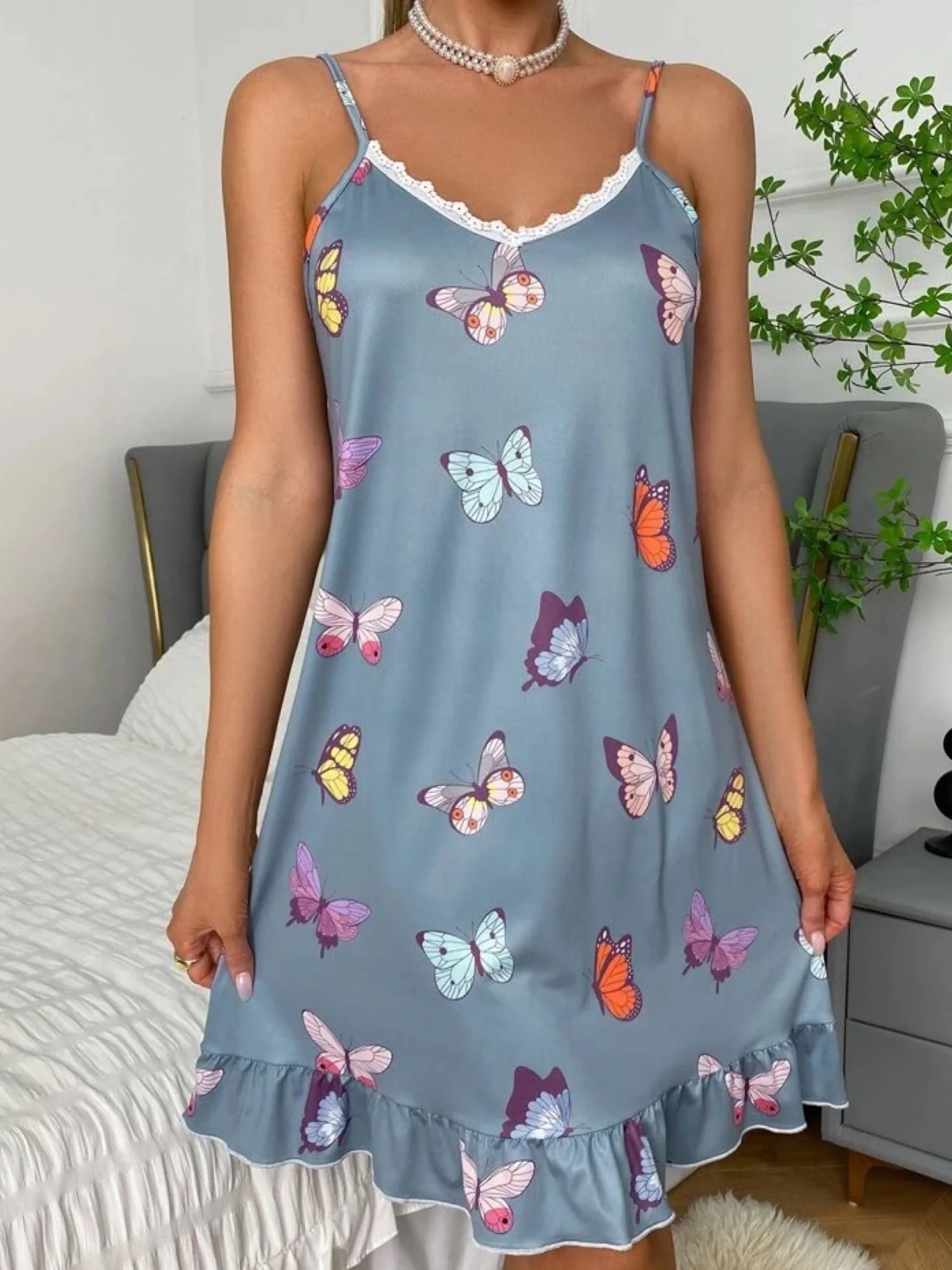 Butterfly Printed Night Dress - Image 4