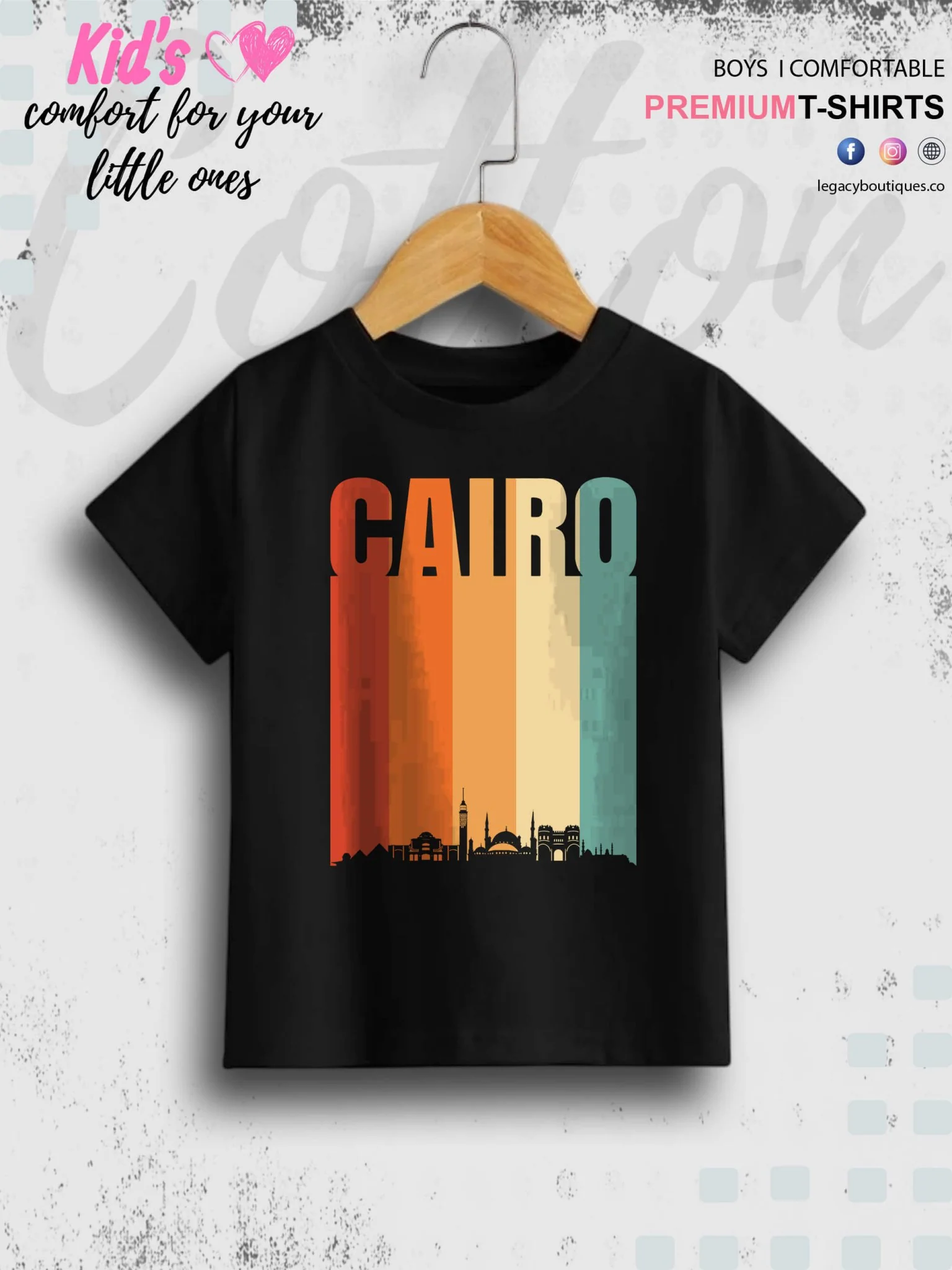 Cairo Vintage Retro Egypt Printed Casual 1 To 11 Years Kids Boys Islamic T-Shirt In Cheapest Price Only In BD
