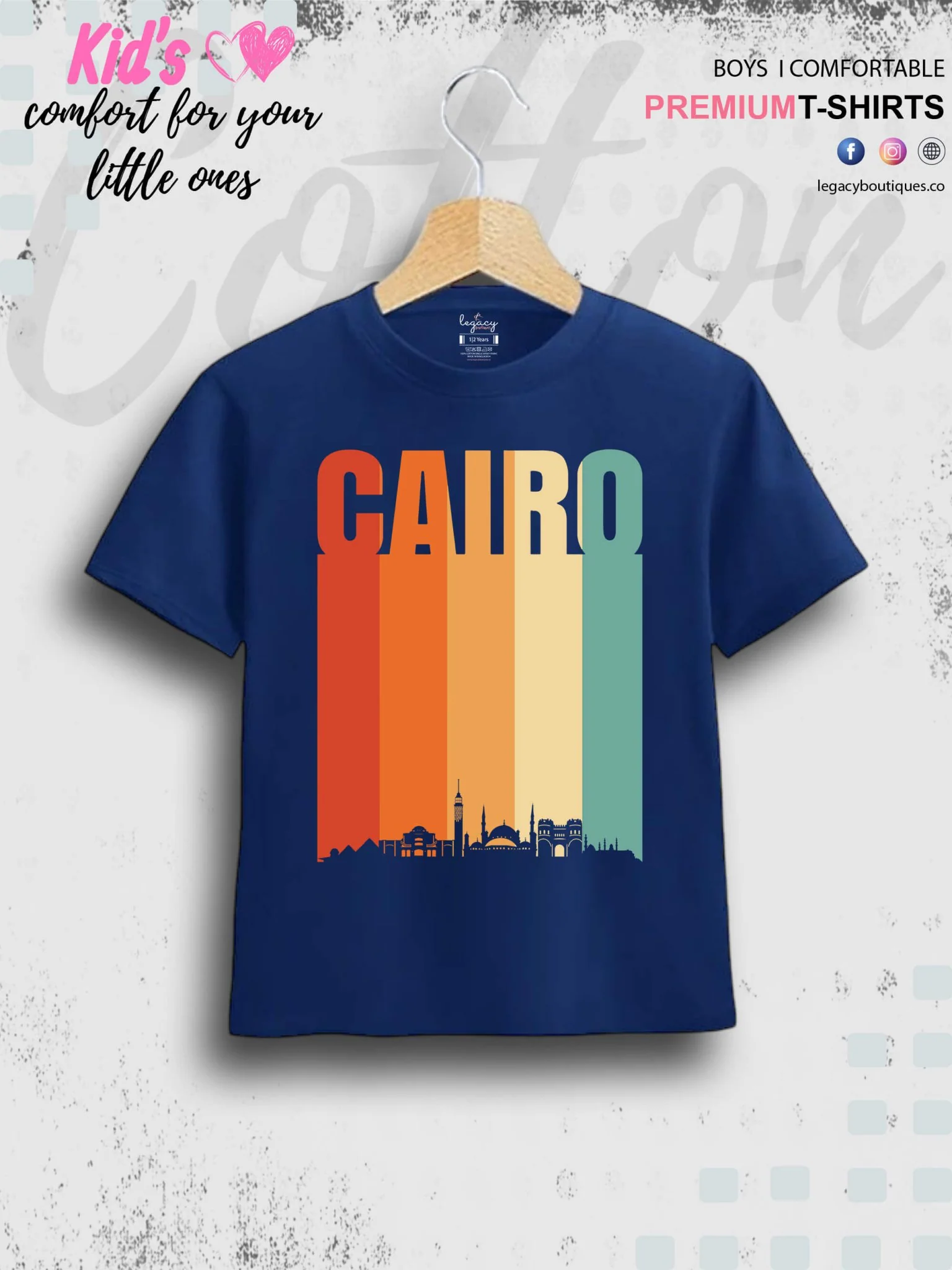 Cairo Vintage Retro Egypt Printed Casual 1 To 11 Years Kids Boys Islamic T-Shirt In Cheapest Price Only In BD - Image 2