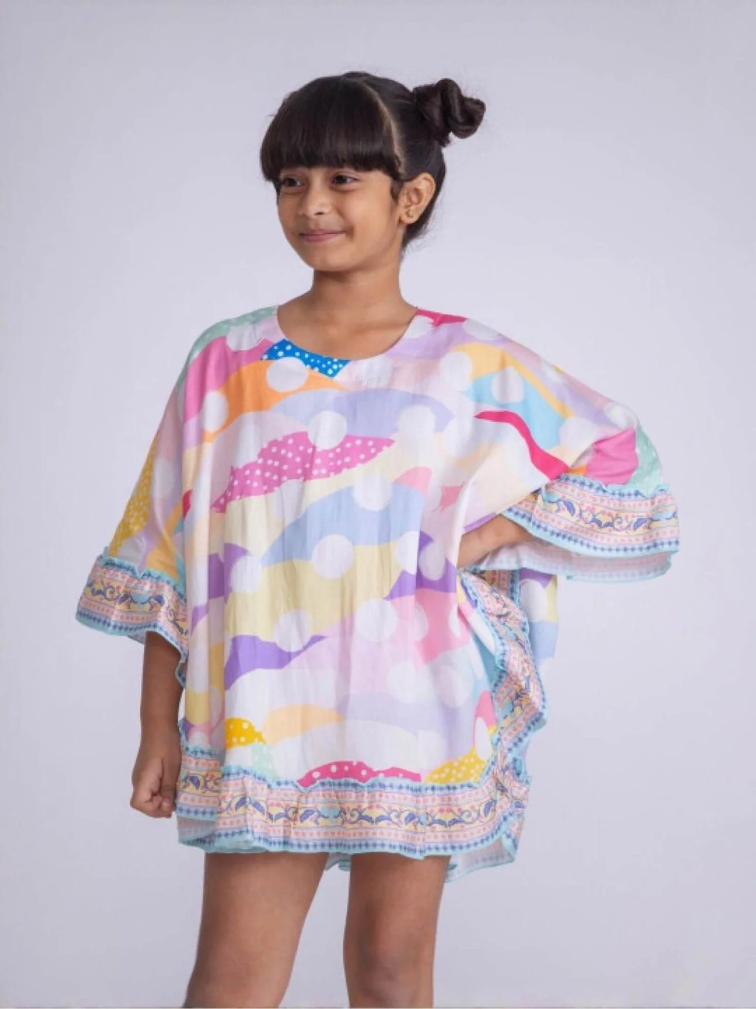 Candy Wave Batwing Kaftan Tunic - Colorful Ruffle Trim Girls Dress - Image 2