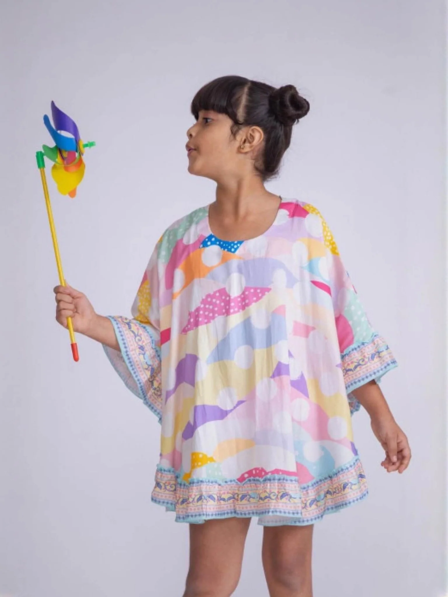 Candy Wave Batwing Kaftan Tunic - Colorful Ruffle Trim Girls Dress - Image 3