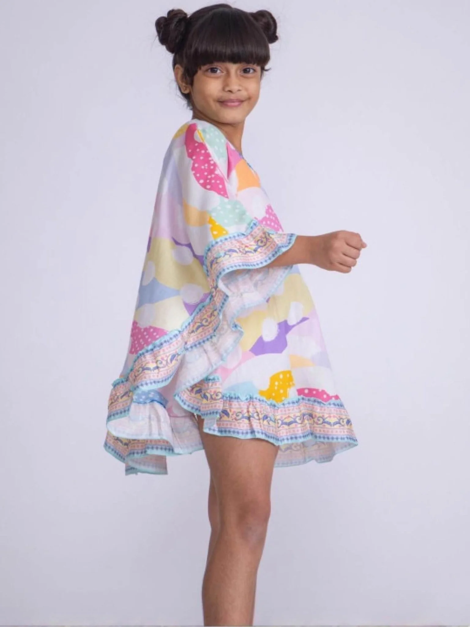Candy Wave Batwing Kaftan Tunic - Colorful Ruffle Trim Girls Dress - Image 4