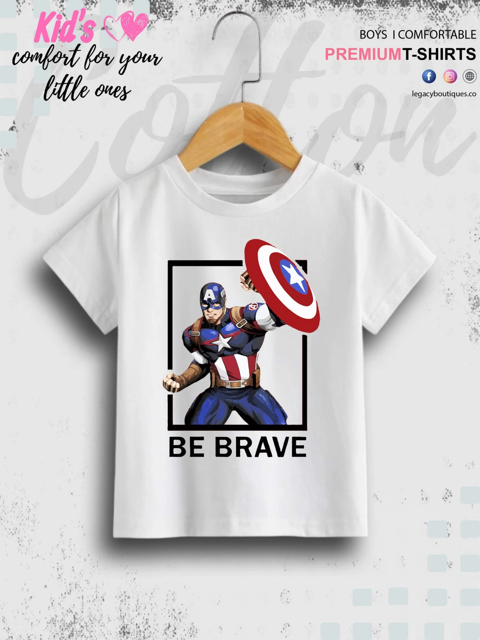 Captain America Be Brave 1 To 11 Year Kids Boys T-Shirt In Lowest Price Only In BD