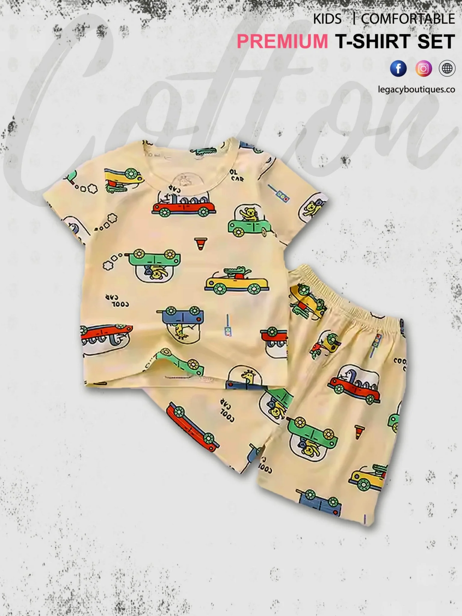 Car Printed Baby & Kids Super Comfy T-shirt Set