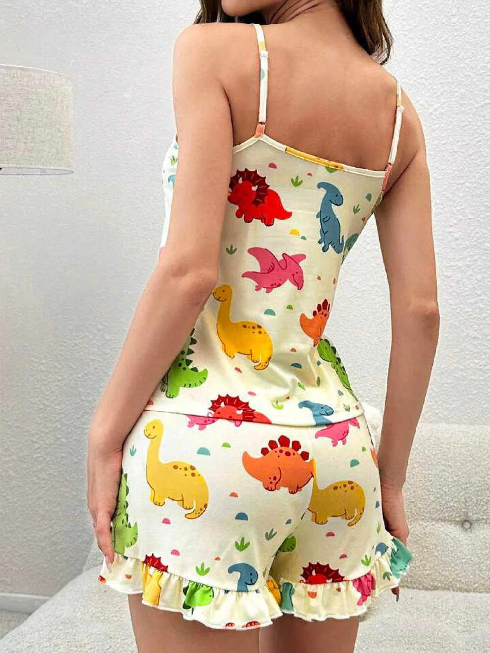 Cartoon Little Dinosaur Print Cami Top and Shorts Set For Women Summer collection | Legacy Boutiques Dhaka - Image 2