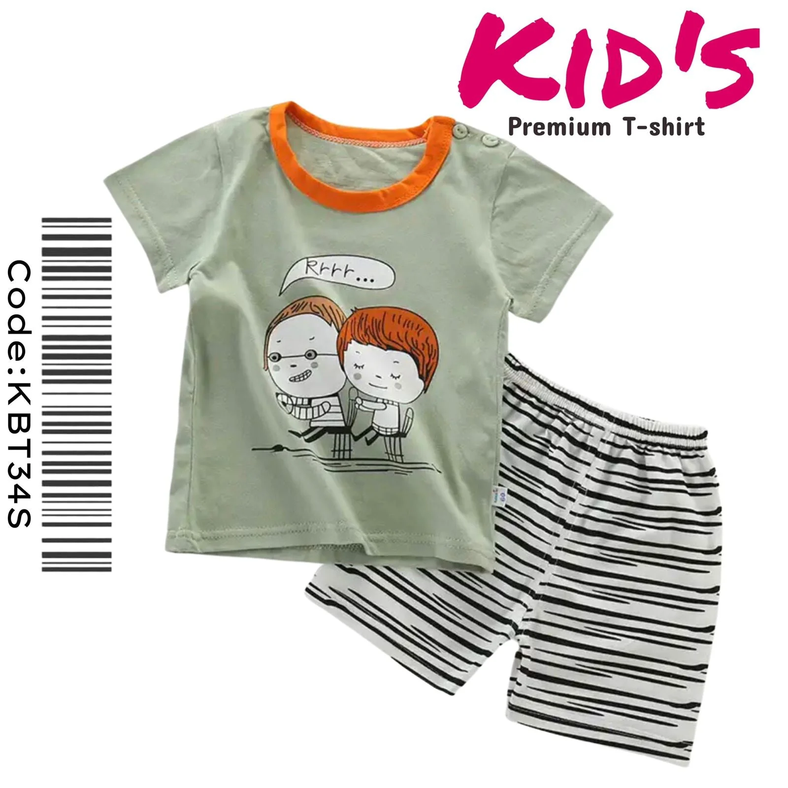 Cartoon Print Baby & Kids Comfortable T-shirt Set