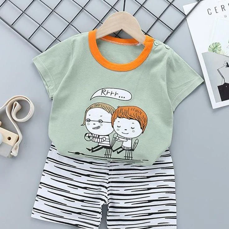 Cartoon Print Baby & Kids Comfortable T-shirt Set - Image 2