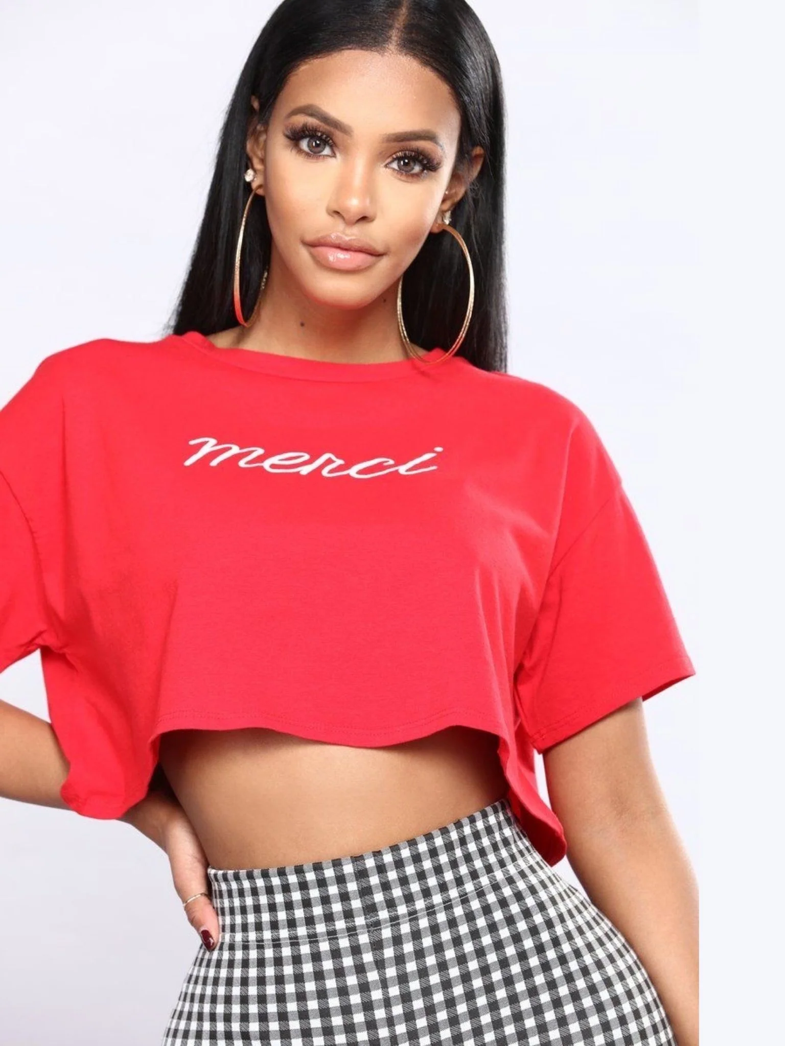 Casual crop top Thank You printed