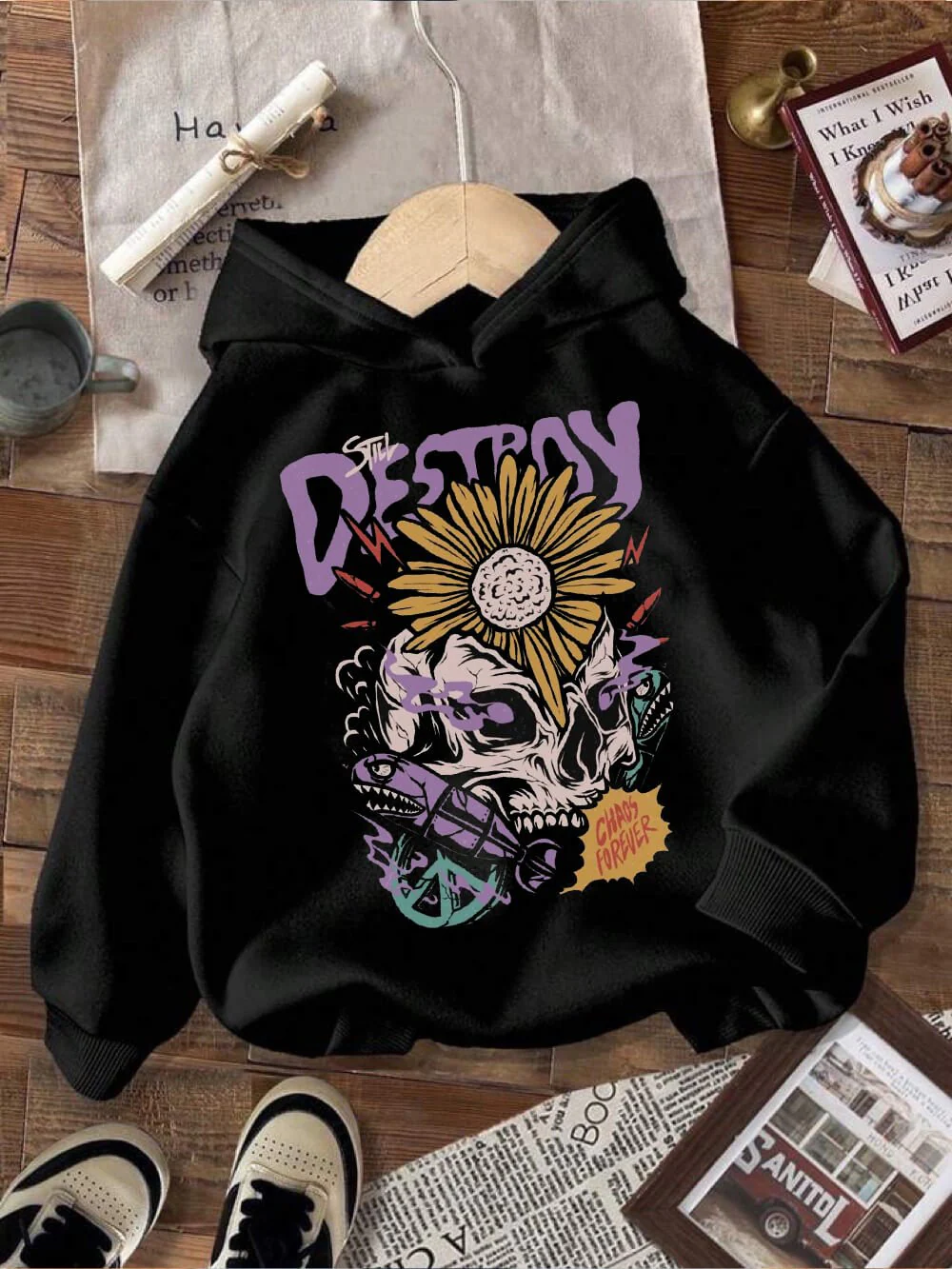 Chaos Forever Skull Printed Hoodie For Casual Baby Boys And Girls in Bangladesh