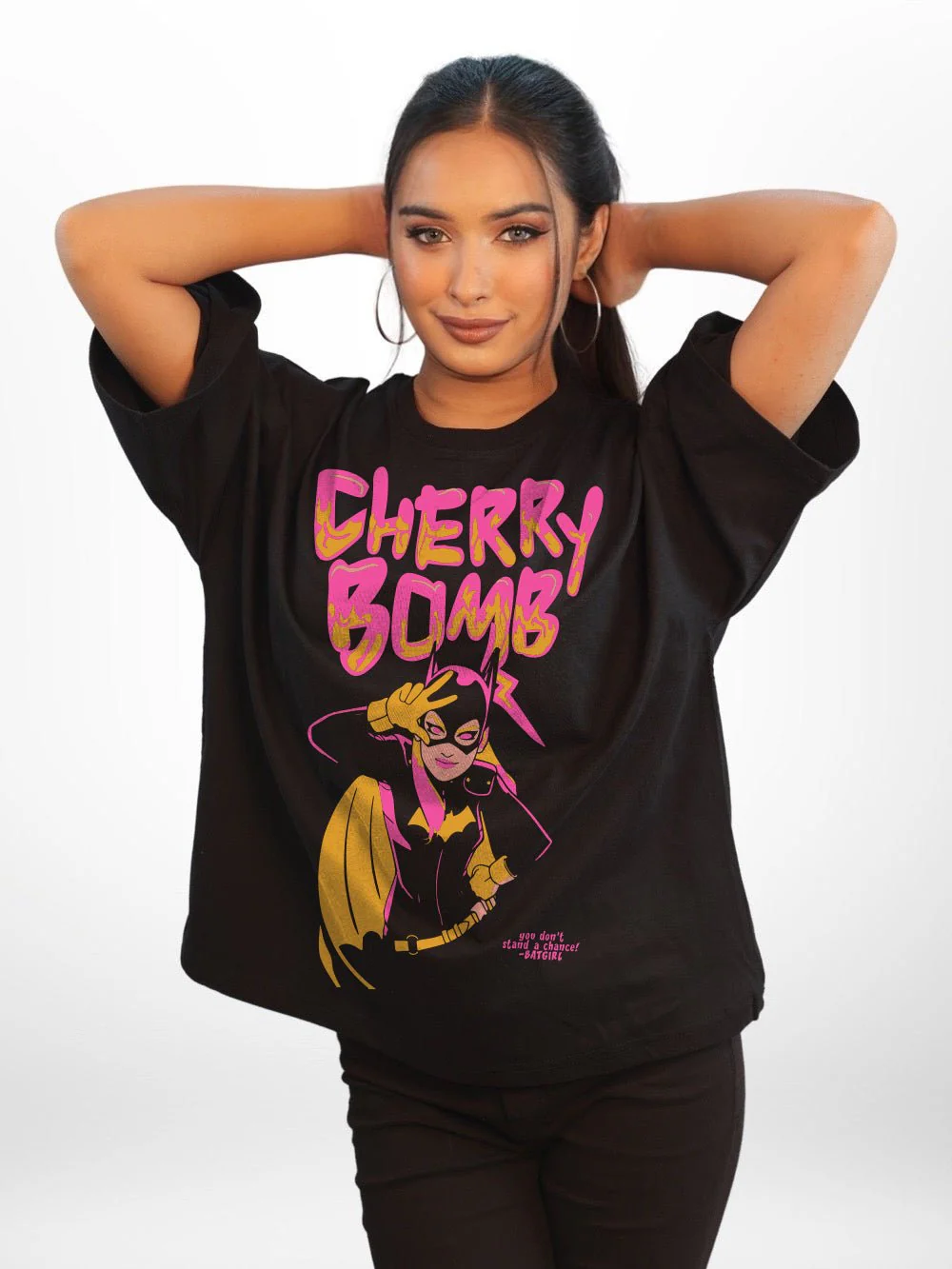 CHERRY BOMB BATGIRL: YOU DON'T STAND A CHANCE! Graphic Printed Womens Drop Shoulder T-shirt Legacy Boutiques Dhaka