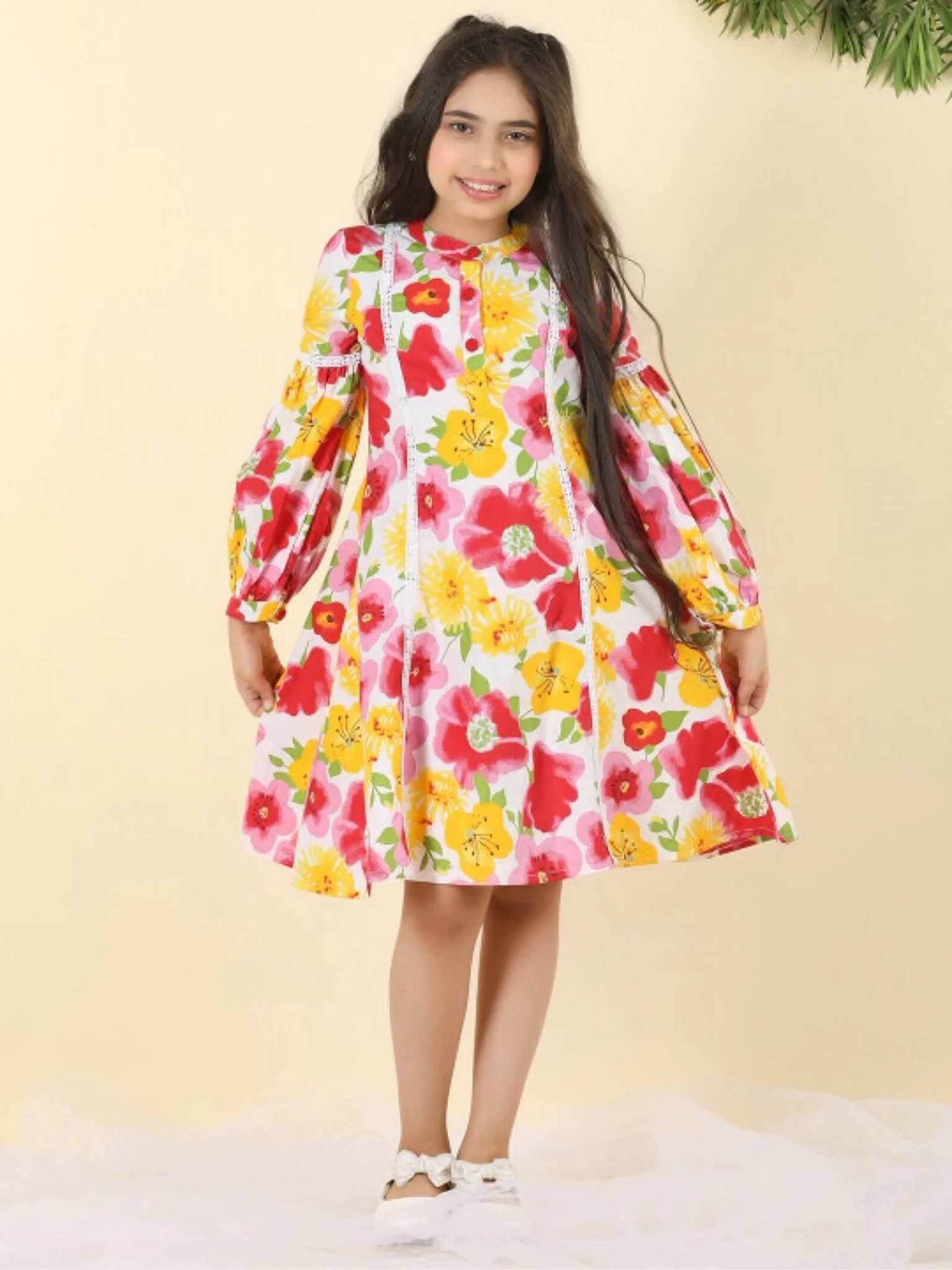 Chromatic Cloud Abstract Print Kaftan Tunic - Girls Pastel Polka Dot Dress