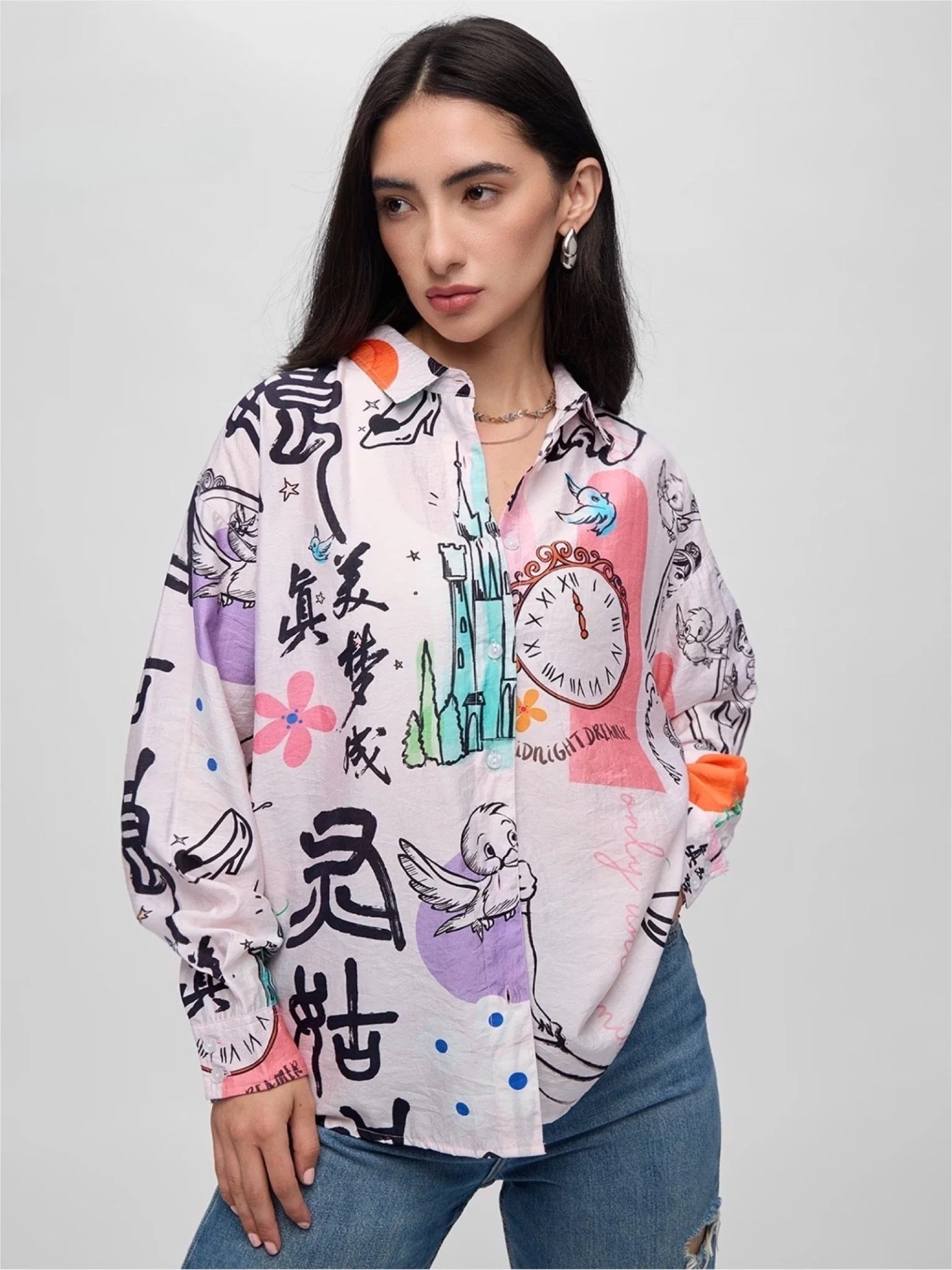 Cinderella Glass Slipper Calligraphy Print Shirt - Modern Graphic Button-Up - Image 2