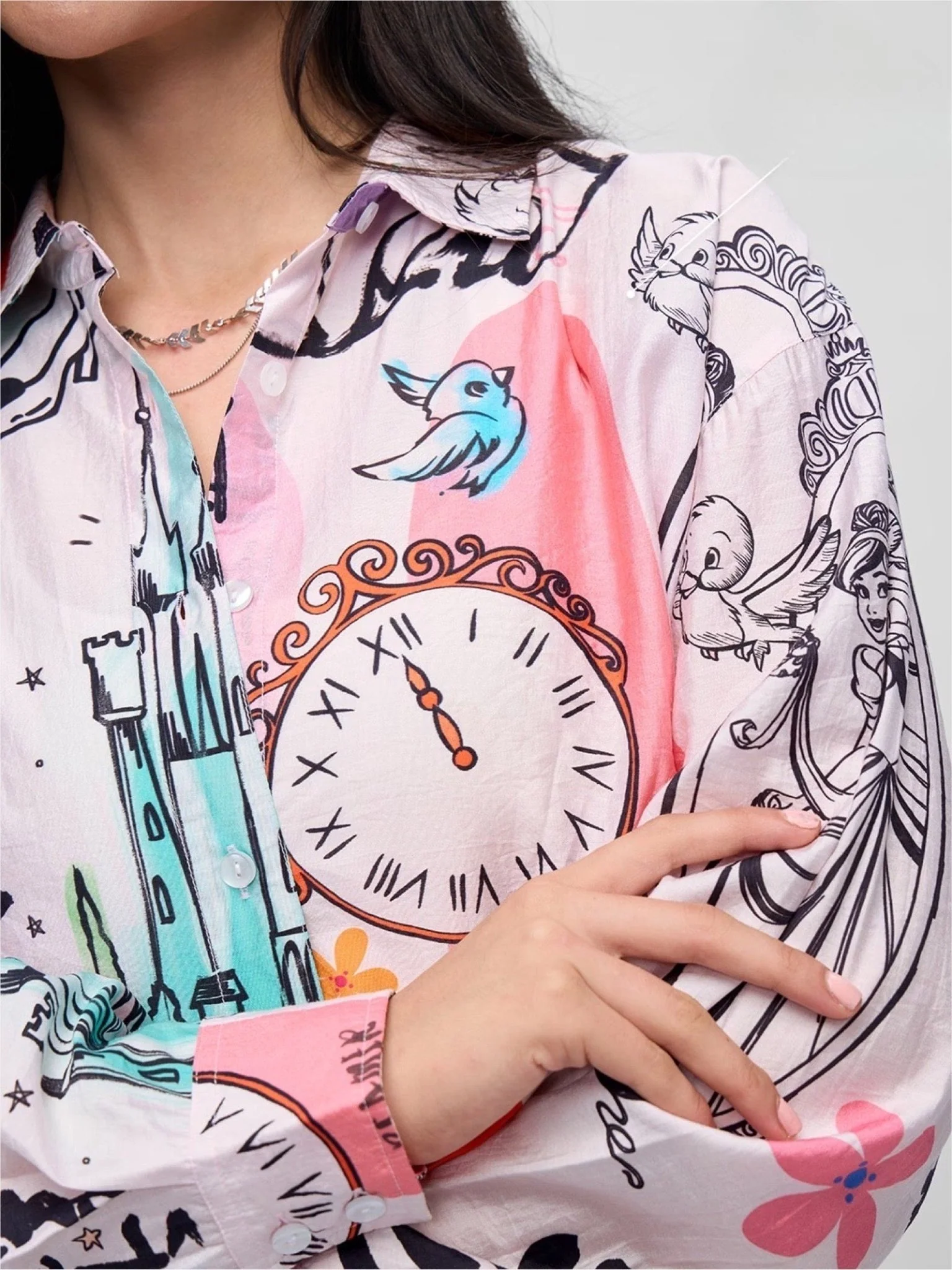 Cinderella Glass Slipper Calligraphy Print Shirt - Modern Graphic Button-Up - Image 3
