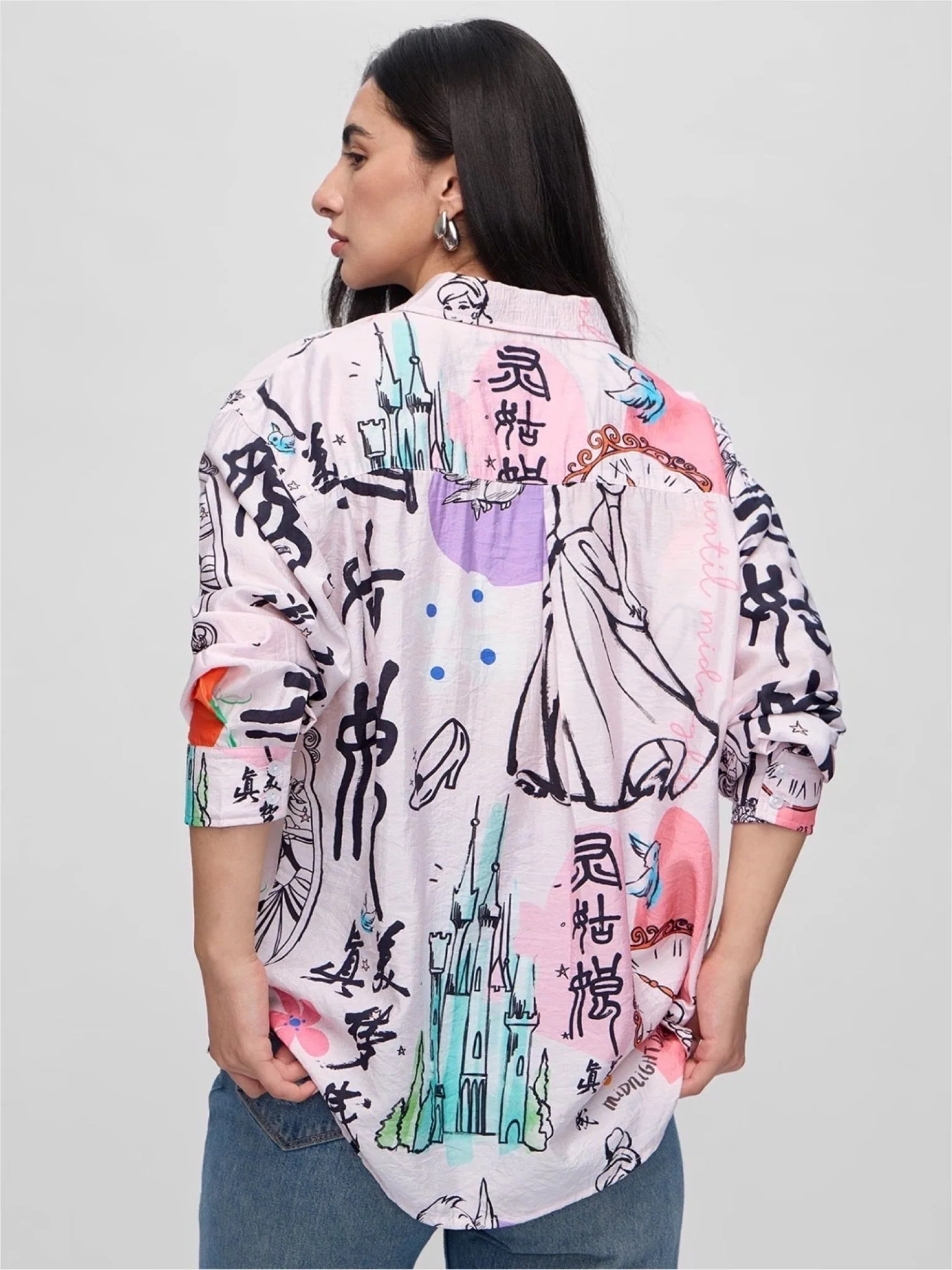 Cinderella Glass Slipper Calligraphy Print Shirt - Modern Graphic Button-Up - Image 4