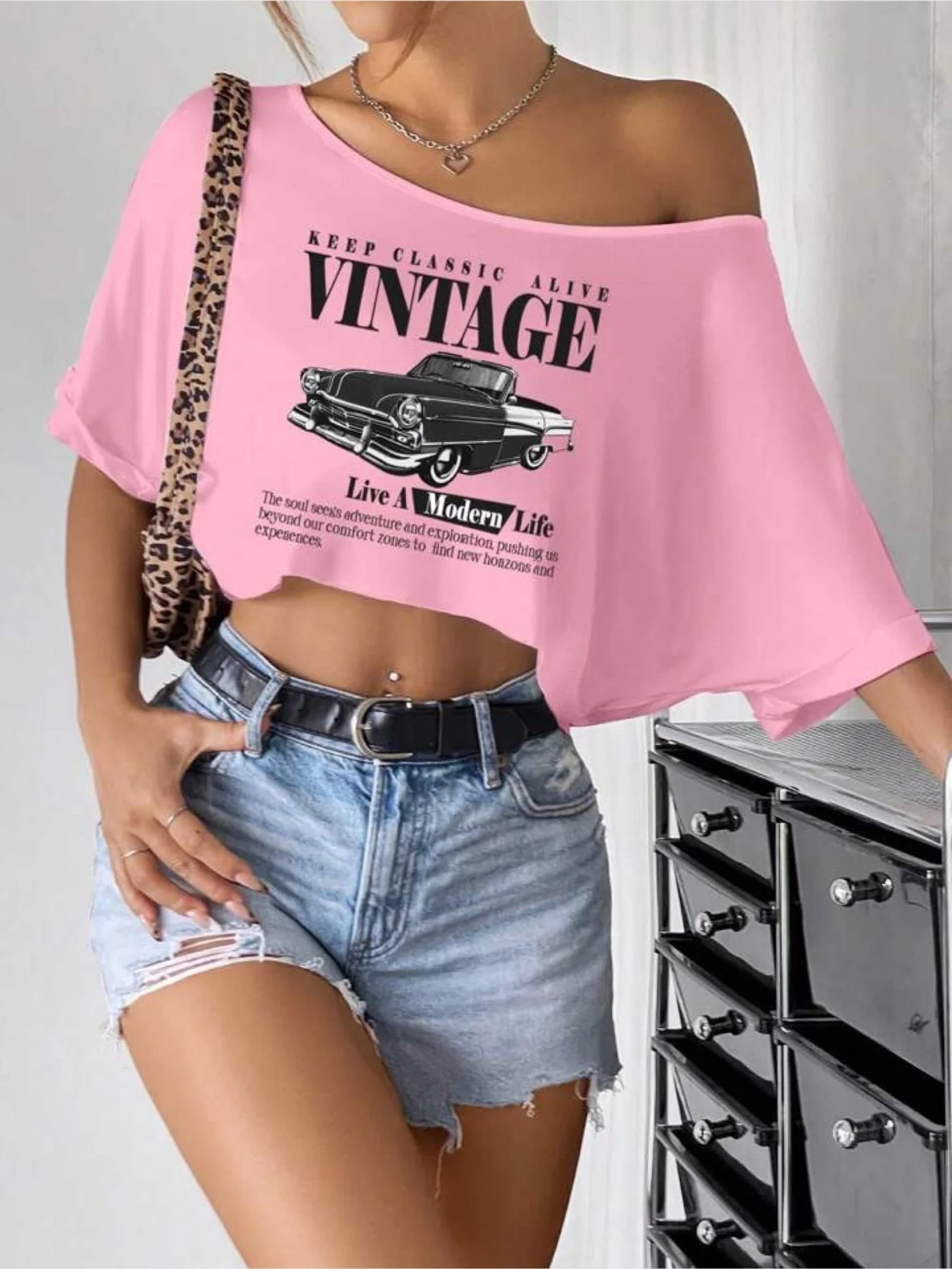 Classic vintage car printed crop tops womens