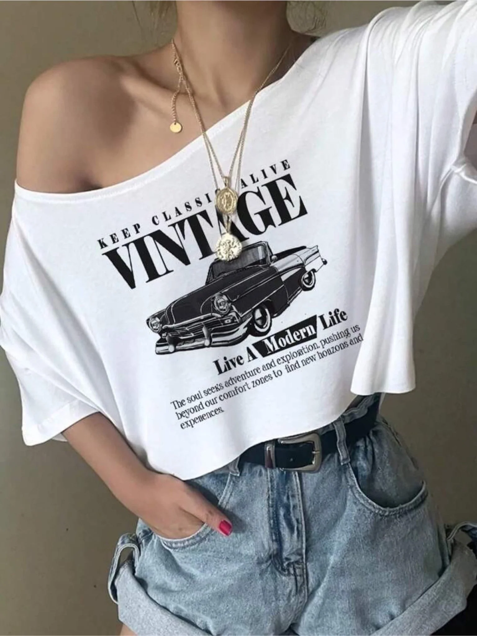 Classic vintage car printed crop tops womens - Image 3
